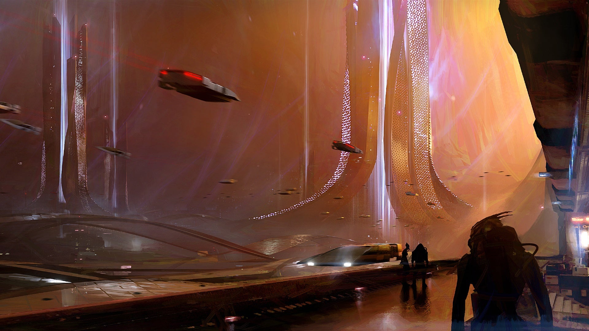 Concept art from the next Mass Effect, Mass Effect 5, showing a turian, krogan, and salarian