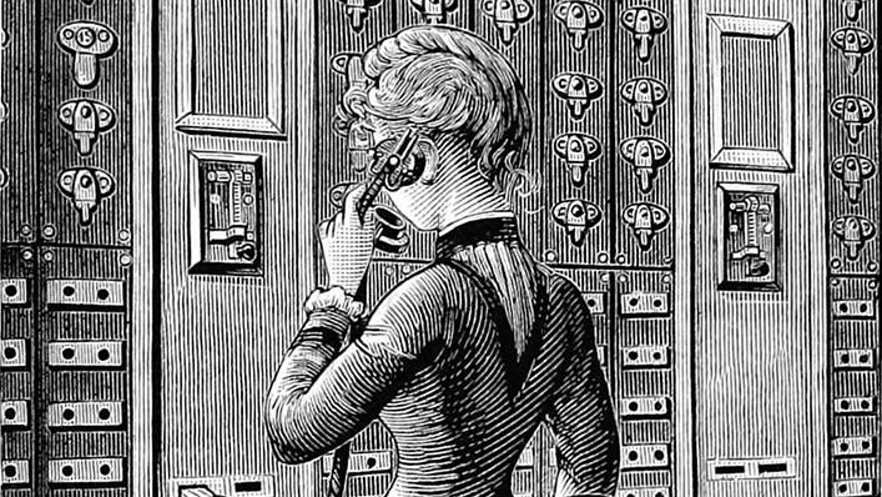 Illustration showing a standing woman answering a call.