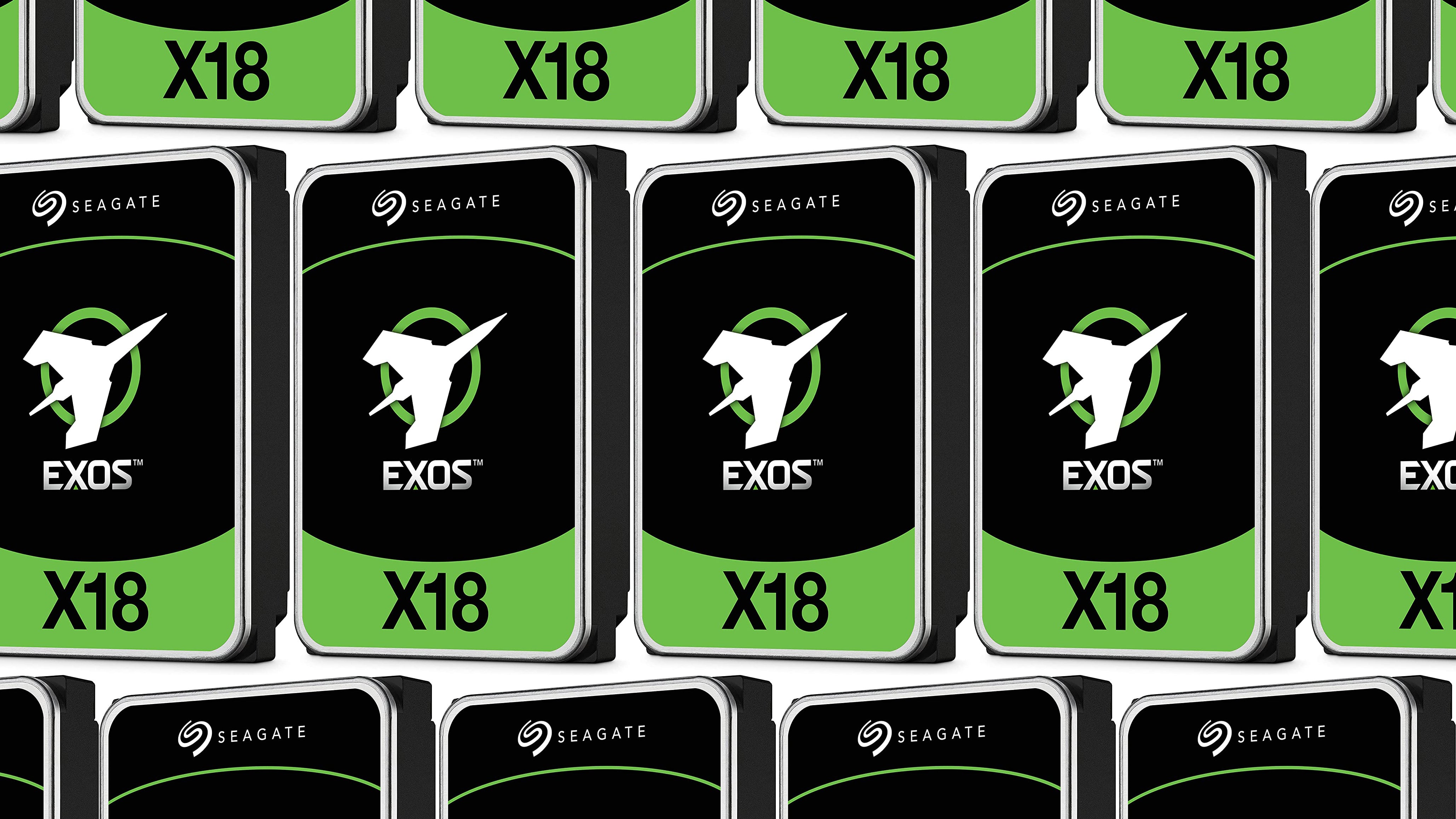 lines of seagate exos x18 18tb hard drives