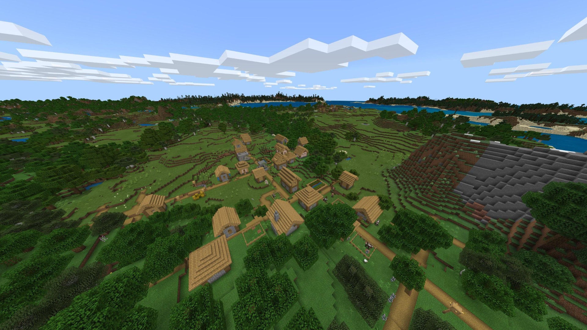 A Minecraft Bedrock screenshot of a new world created with the seed 2034376196.