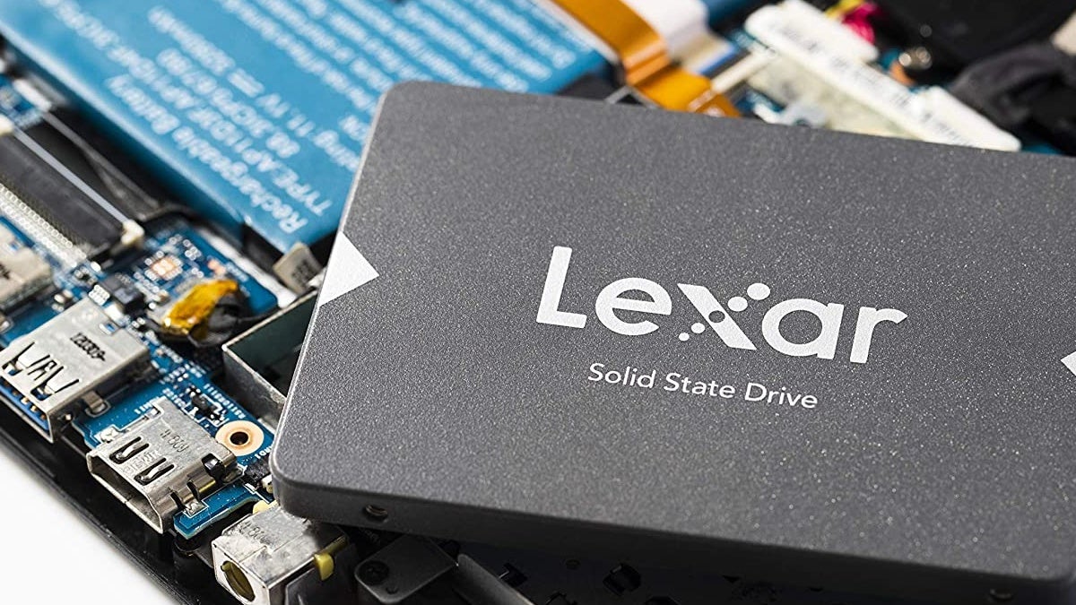 lexar ns100 ssd on what looks like the inside of a laptop