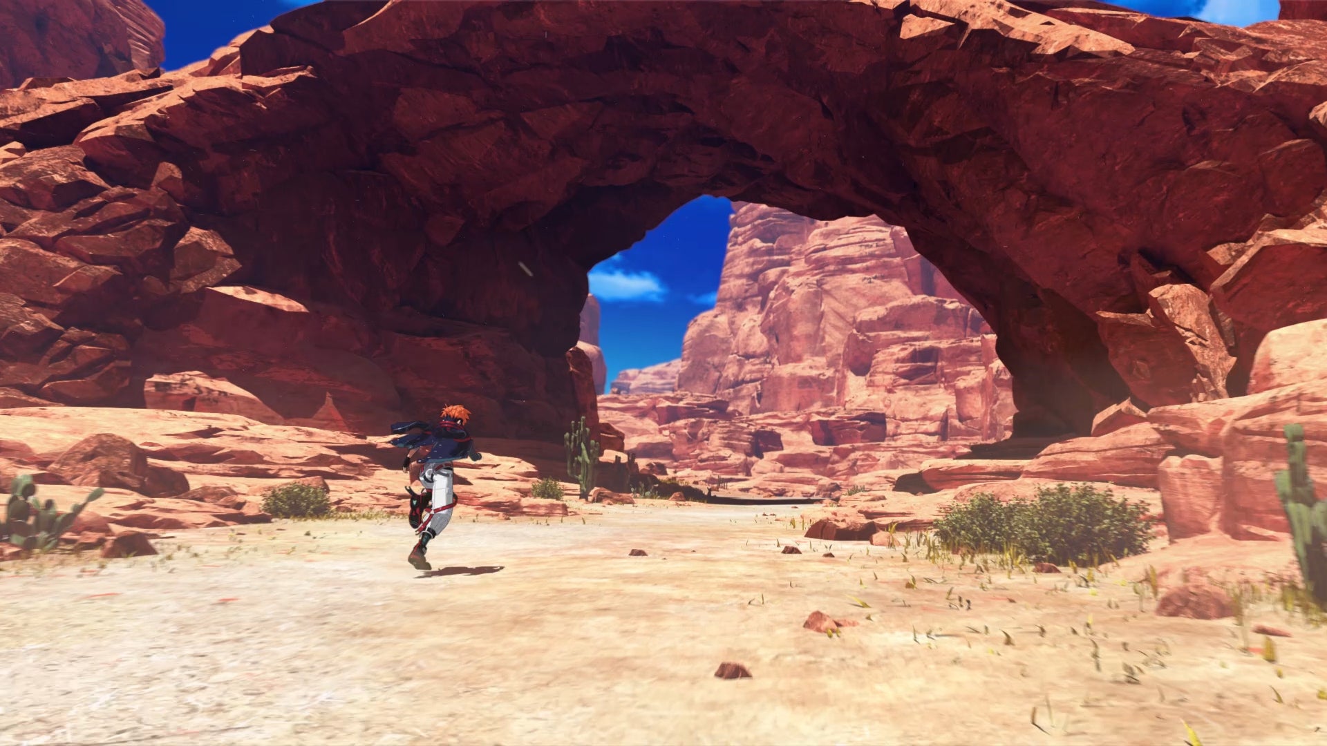 A red-haired boy walks through a desert landscape in Armed Fantasia