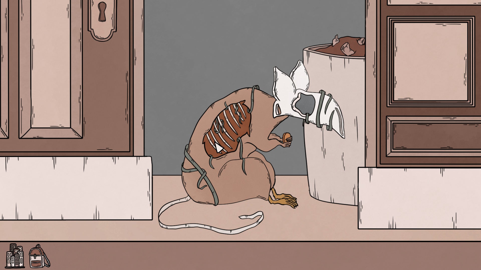 A screenshot from Birth showing a rat with it's skull, tail bone and ribs exposed.