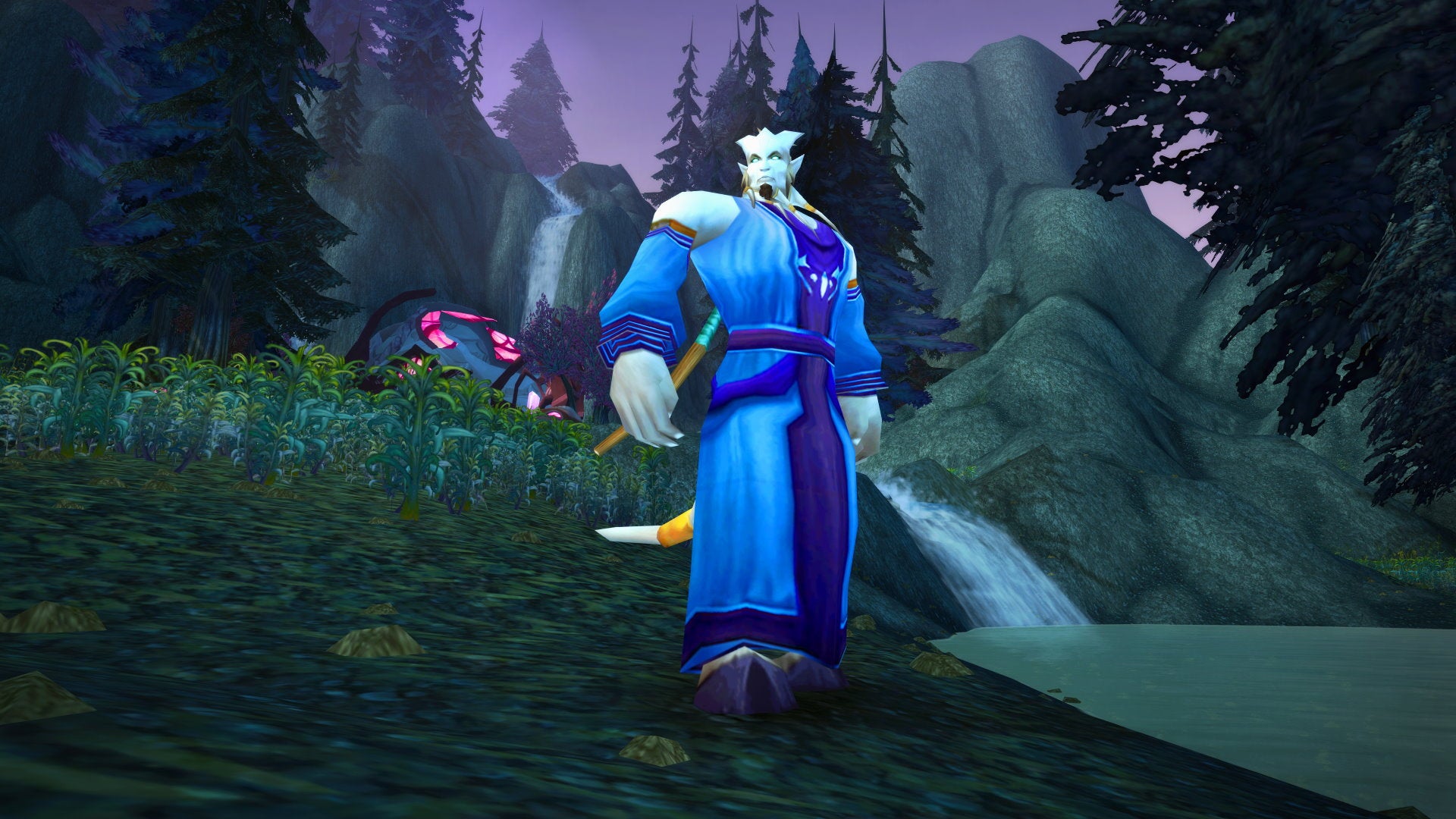 A large blue goat like creature called the Draenei from World Of Warcraft