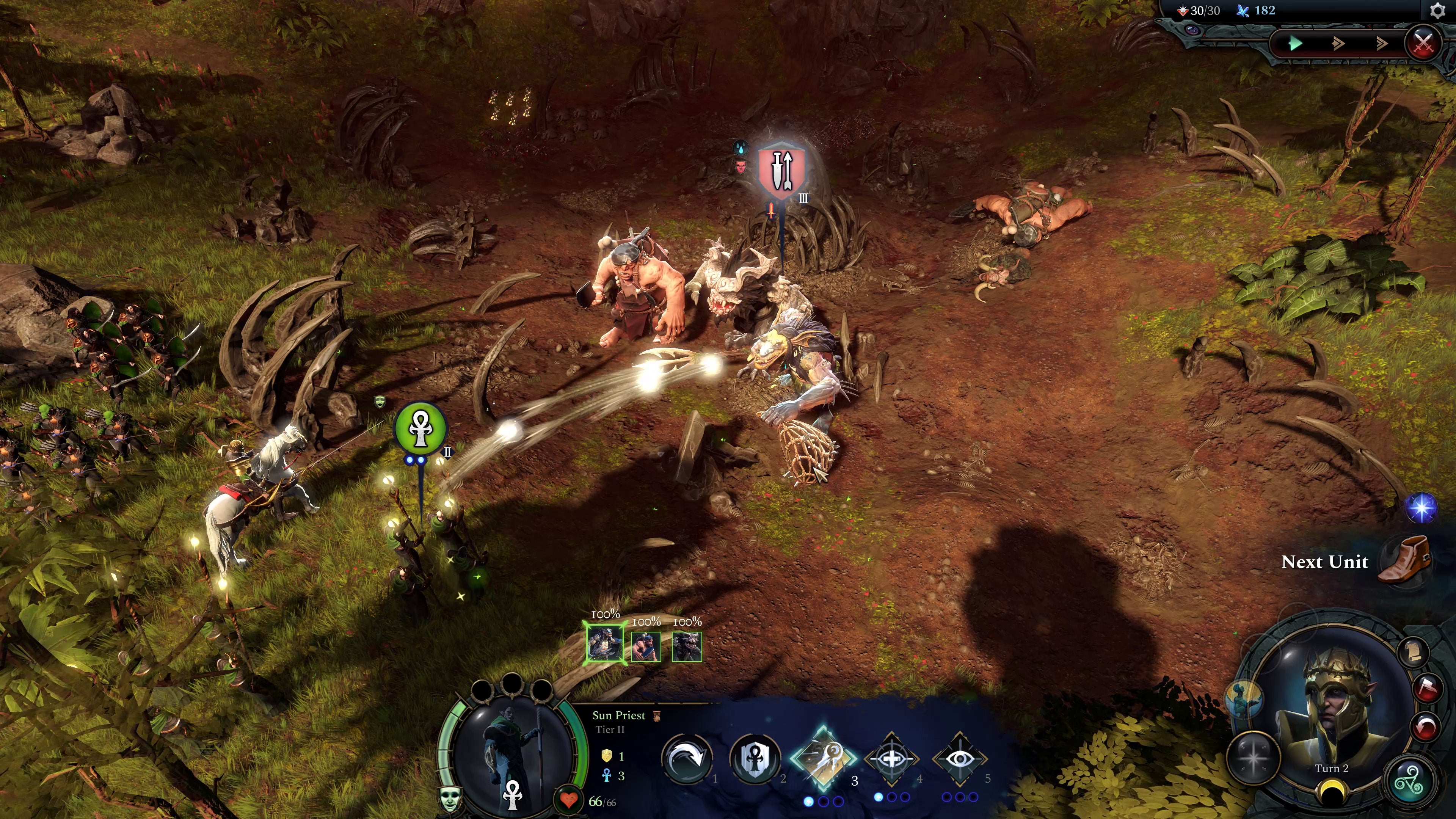 A forest combat scene in Age Of Wonders 4