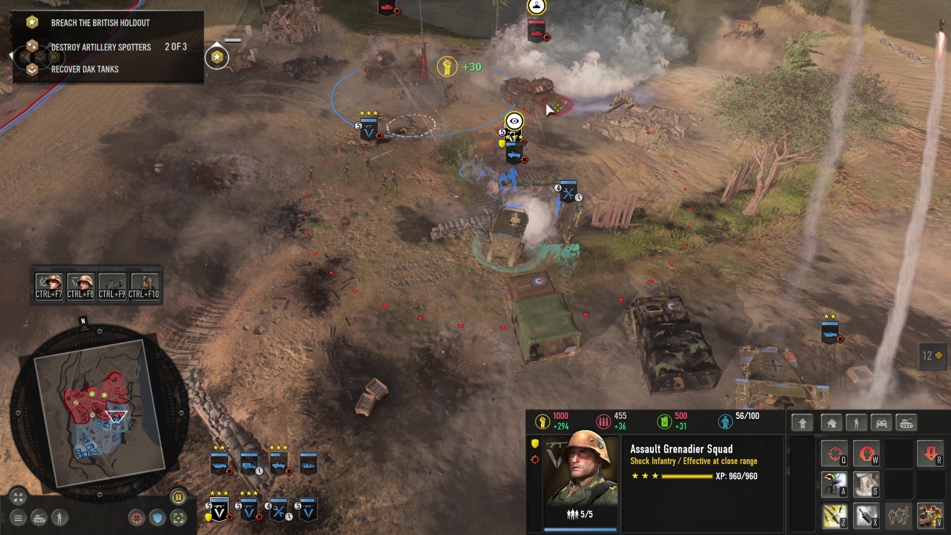 Tanks emerge from the mist as soldiers do battle in the desert in Company Of Heroes 3