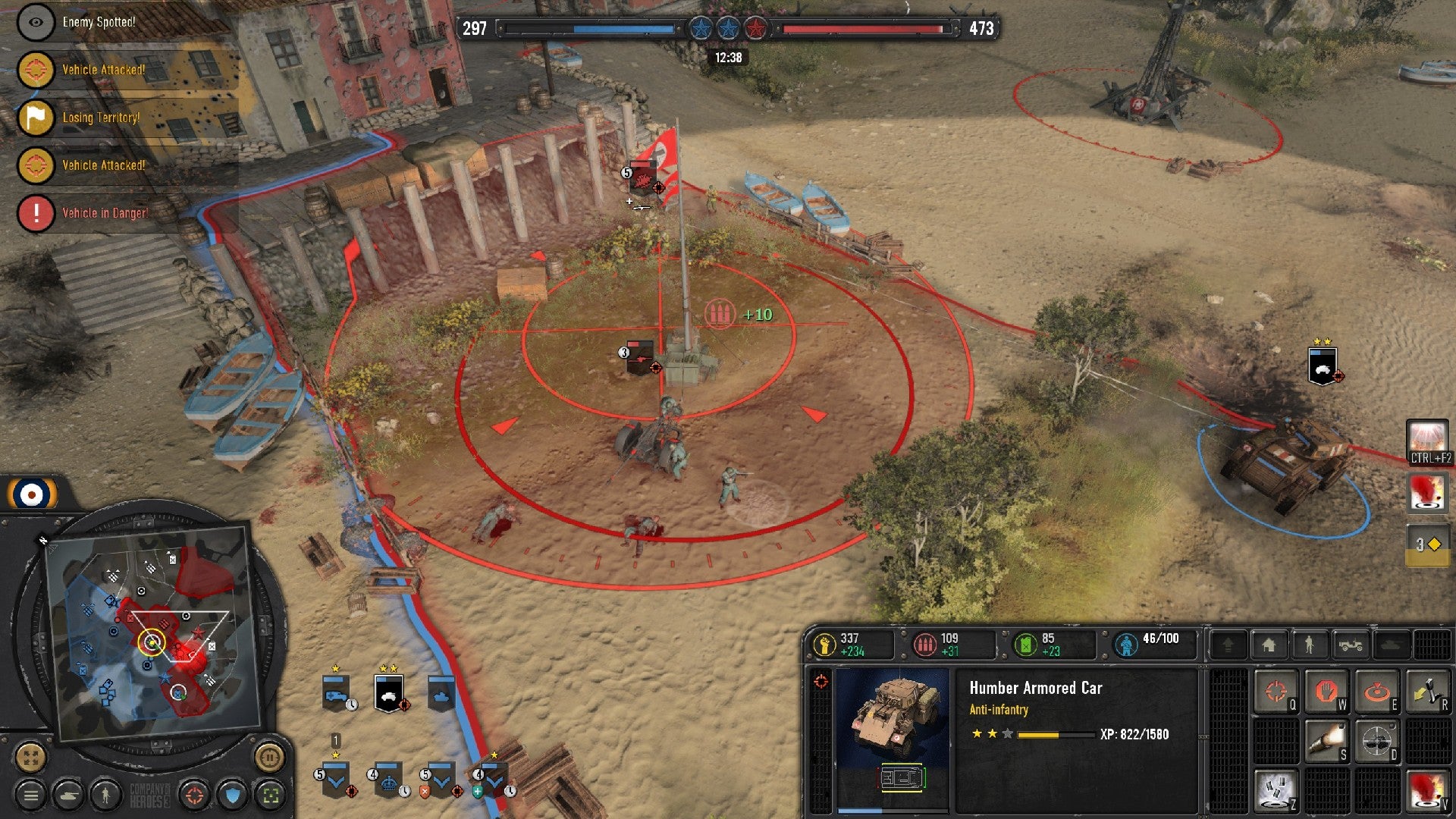 Company of Heroes 3 image showing enemy squads highlighted by an artillery marker.