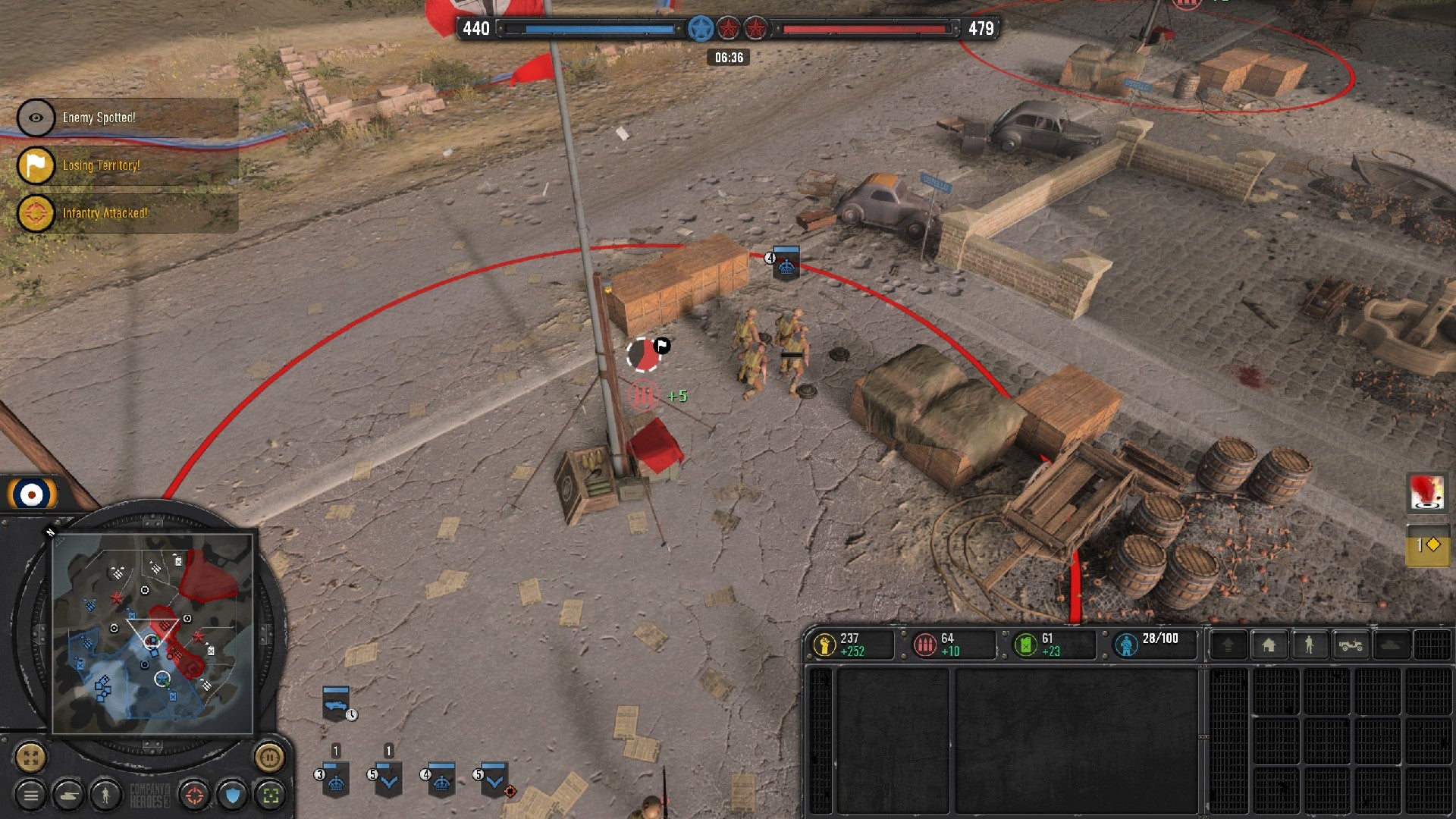 Company of Heroes 3 image showing an Engineer unit capturing a position while placing mines.
