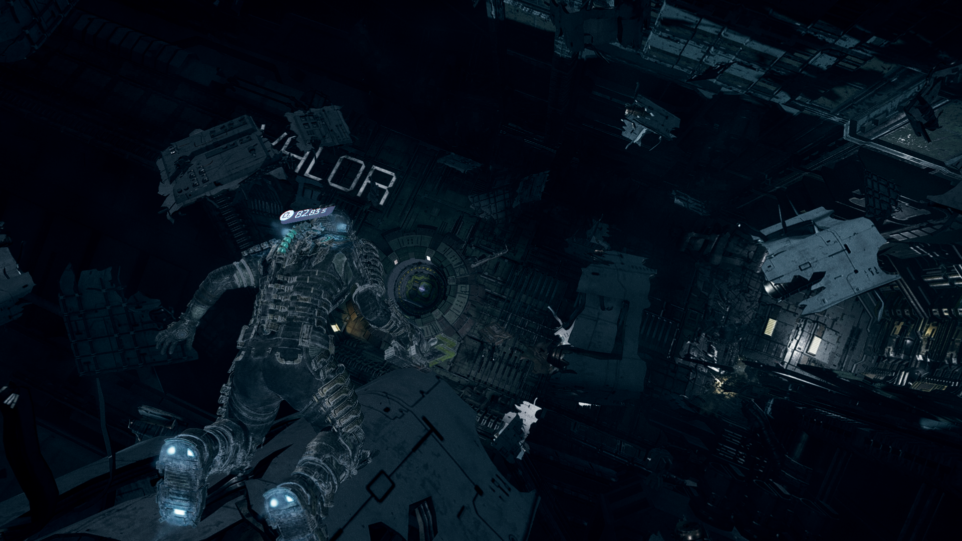 Isaac floats towards the Valor in Dead Space