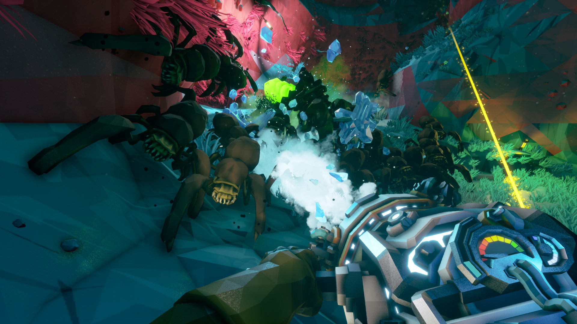 Shoot down a swarm of aliens with the Cryo Cannon in Deep Rock Galactic.