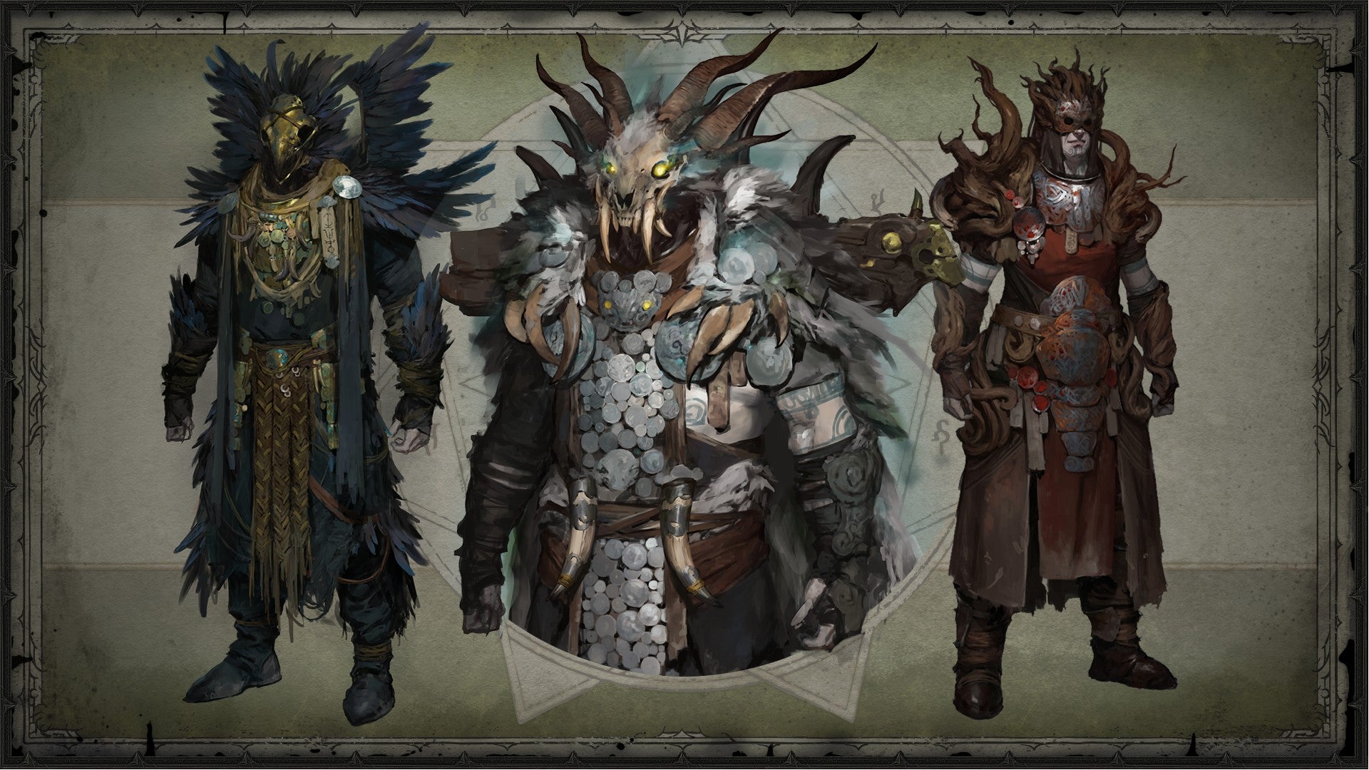 Diablo 4 promo art showing legendary gear for the Druid class.