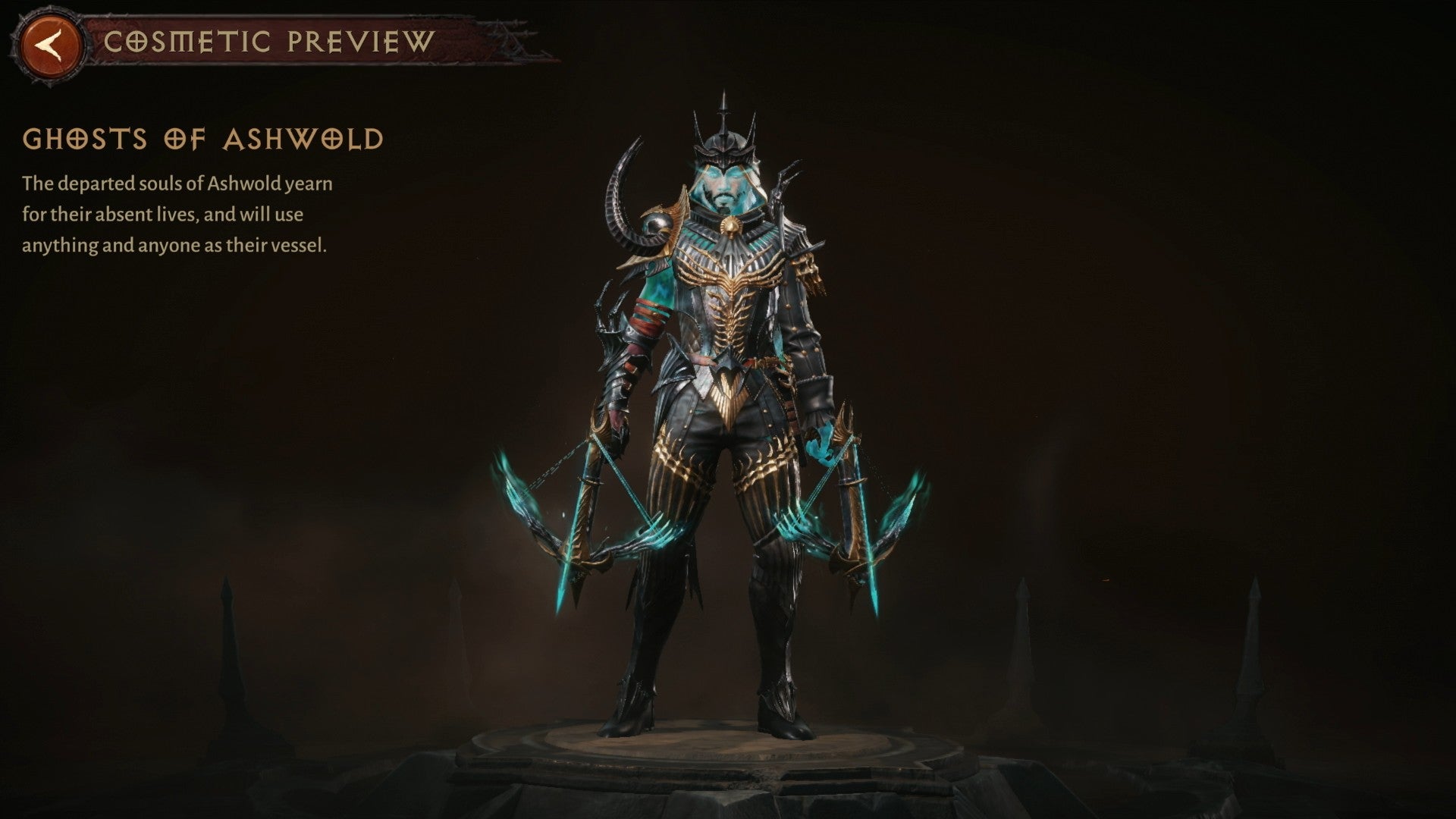 Diablo Immortal Demon Hunter wearing the Ghosts of Ashwold cosmetic set