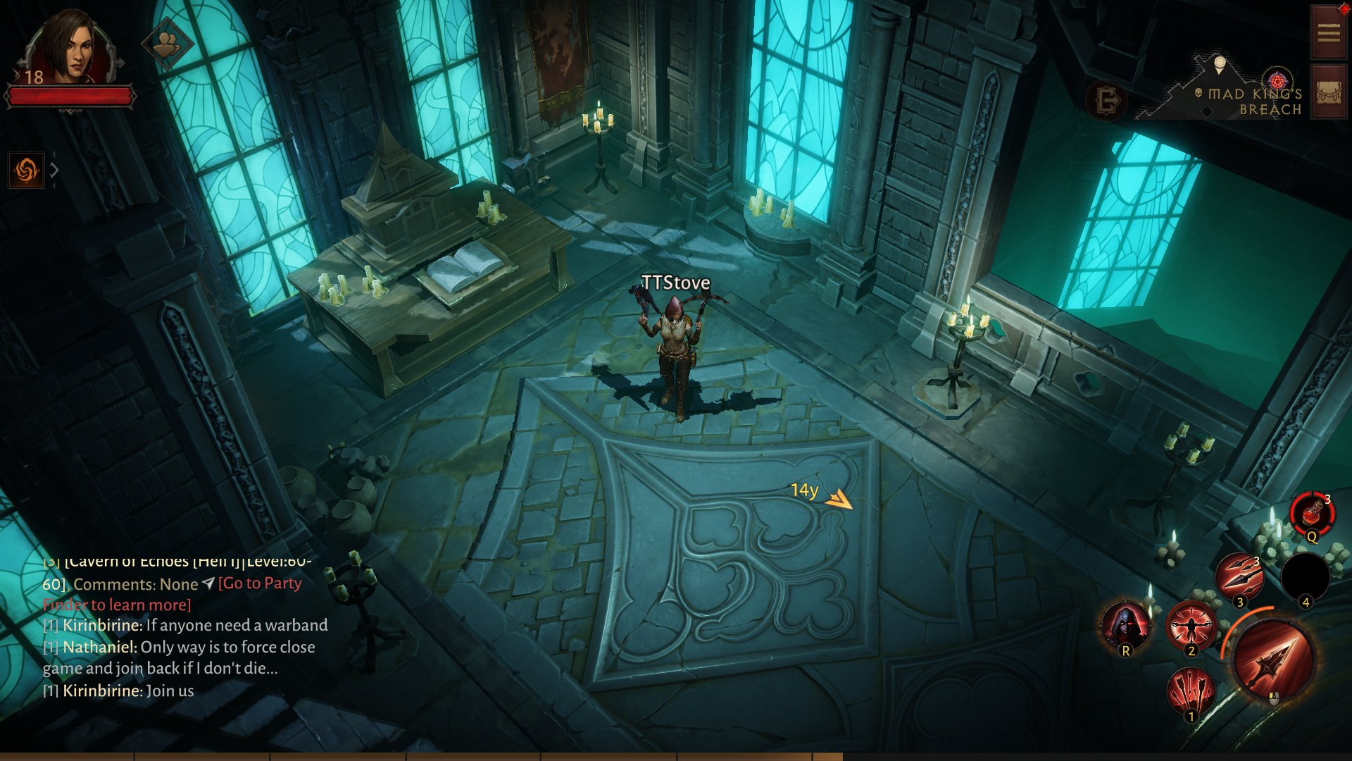 An archer stands within a castle study in Diablo Immortal, showing High graphics.