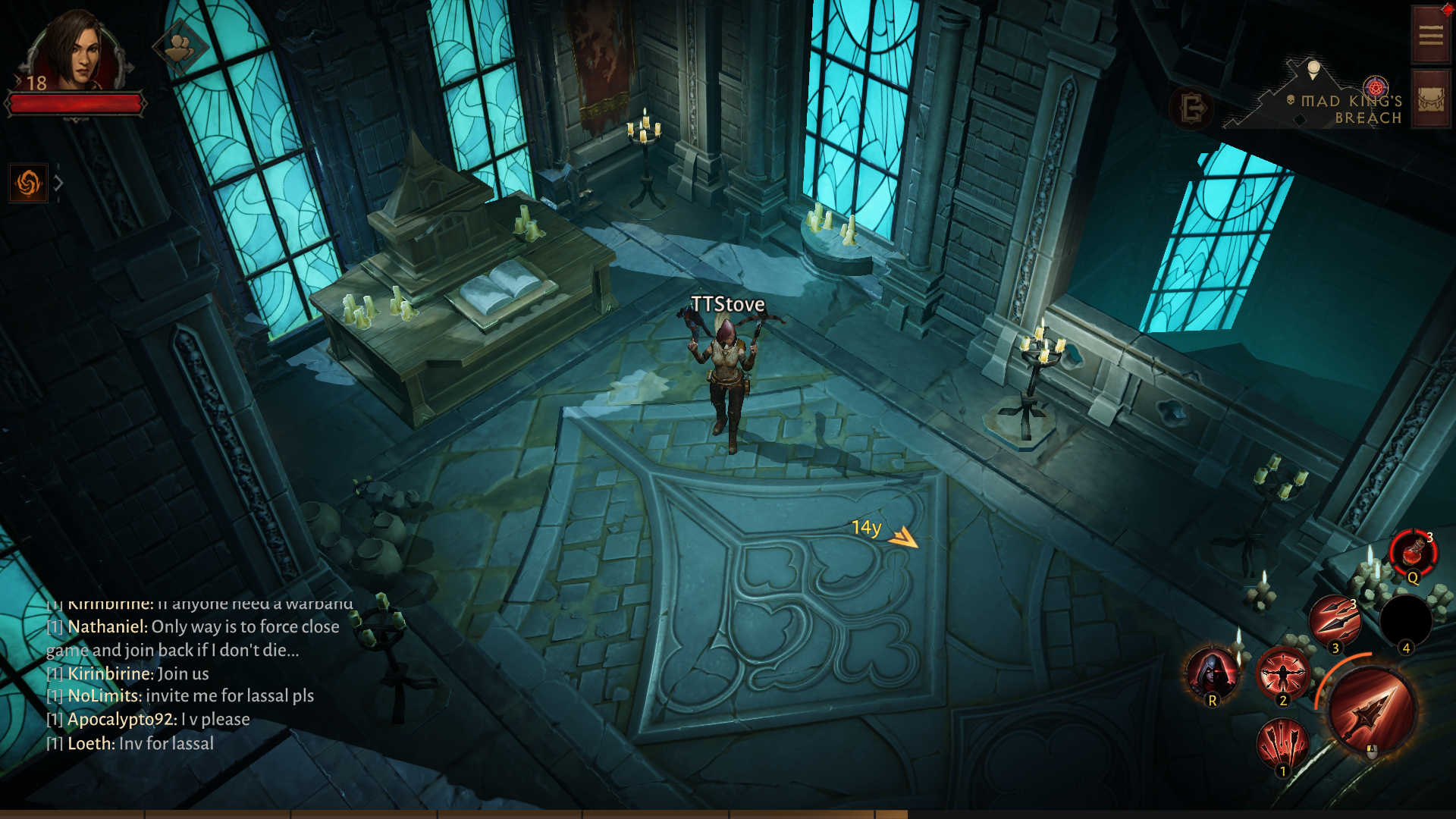 An archer stands within a castle study in Diablo Immortal, showing Low graphics.
