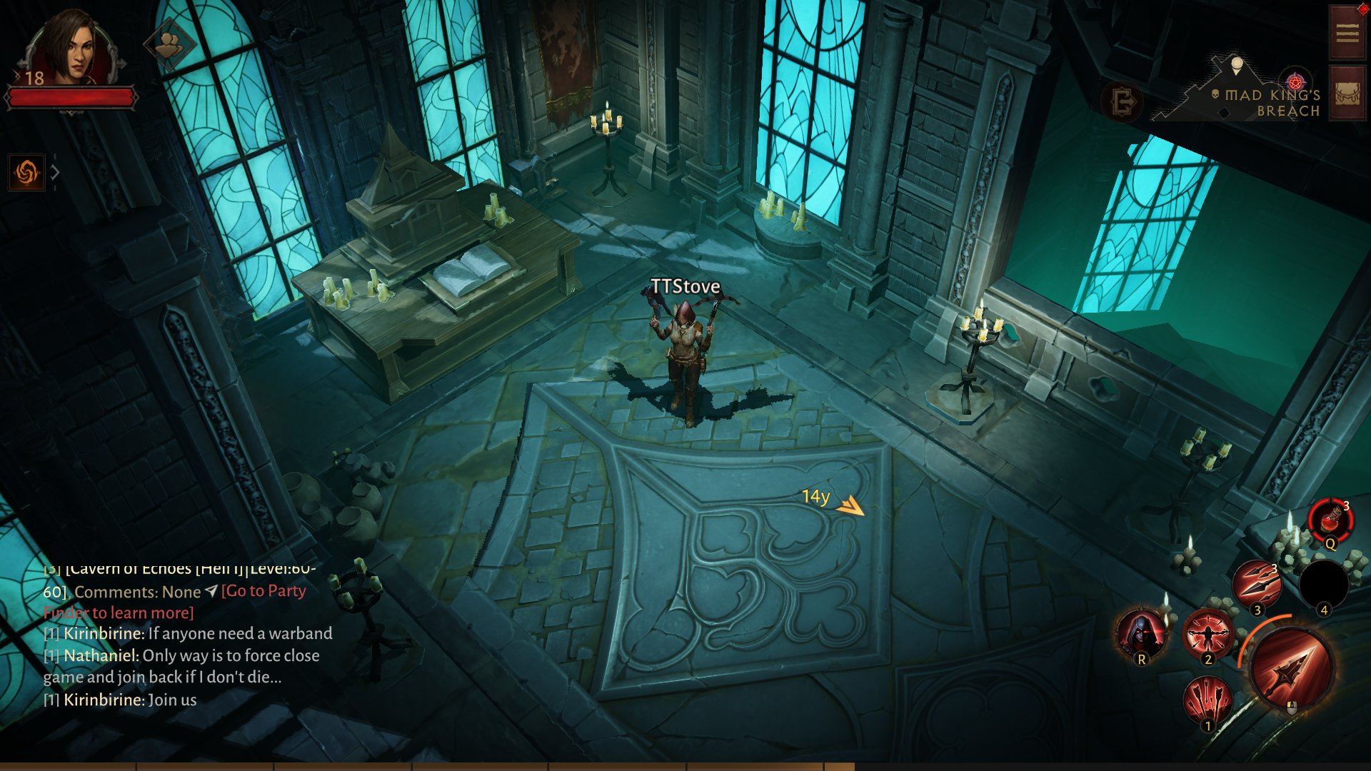 An archer stands within a castle study in Diablo Immortal, showing Medium graphics.