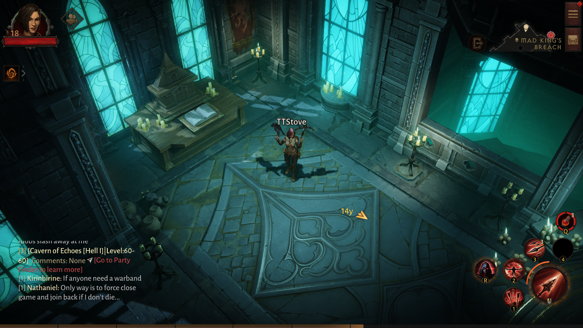 An archer stands within a castle study in Diablo Immortal, showing Very High graphics.