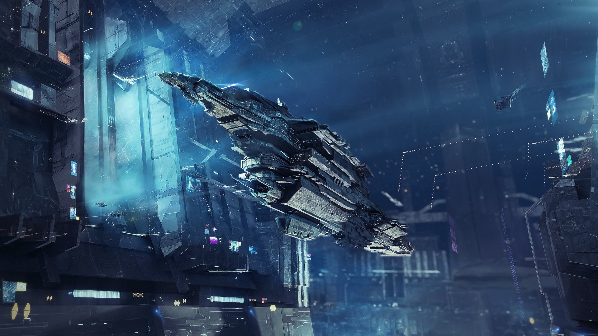 A large blue spaceship in EVE Online