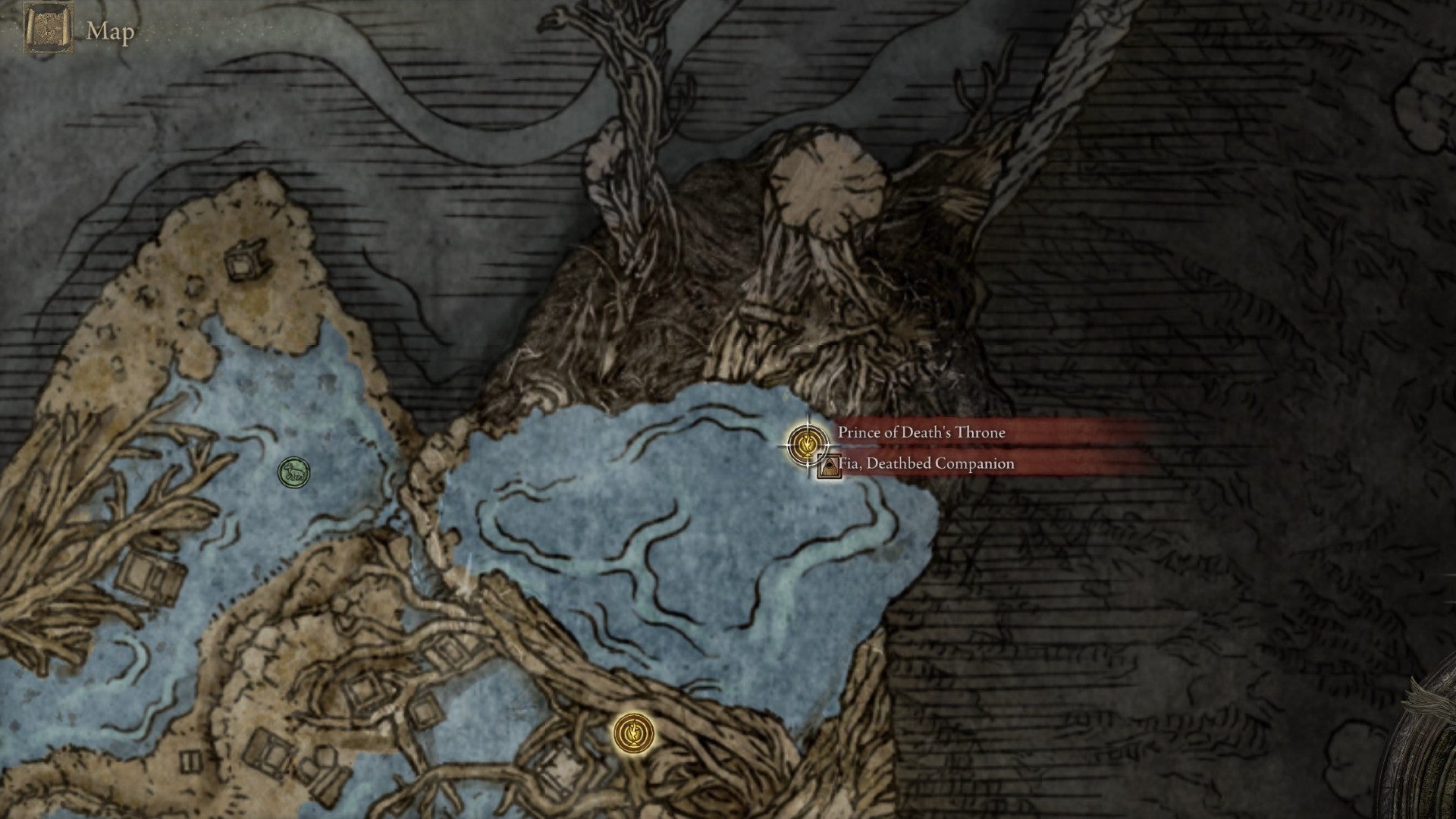 Elden Ring screenshot showing the Inseparable Sword location at the Prince of Death's Throne