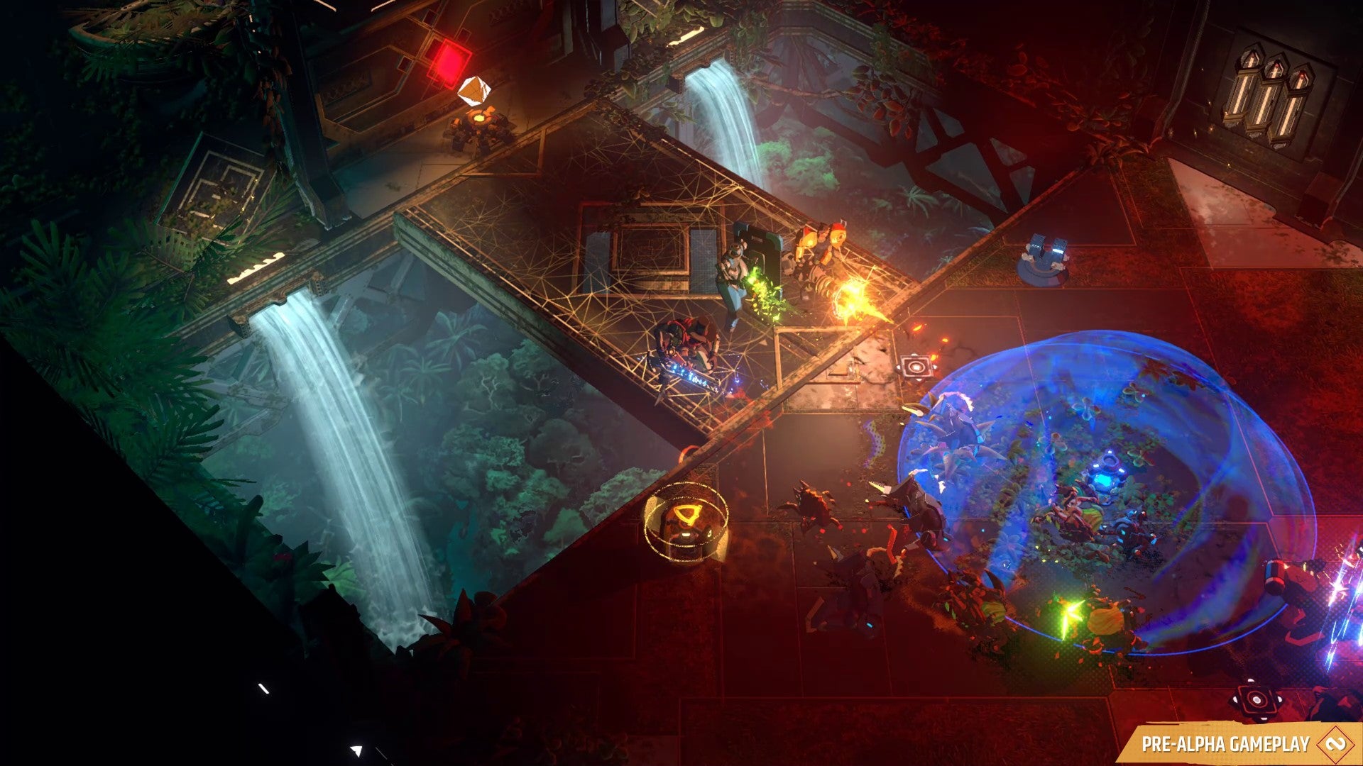 Three heroes fend off a swarm of aliens in Endless Dungeon.
