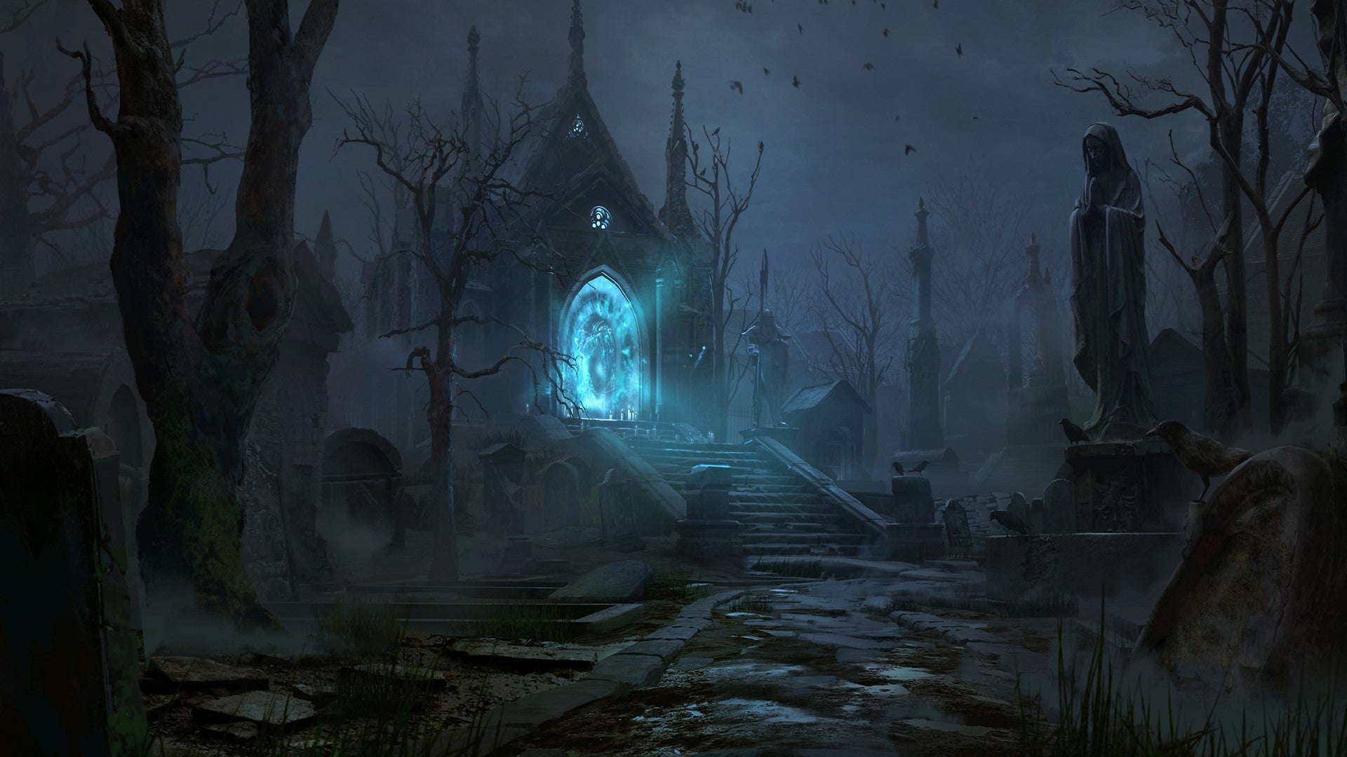The Ashwold Cemetery, an early zone in Diablo Immortal