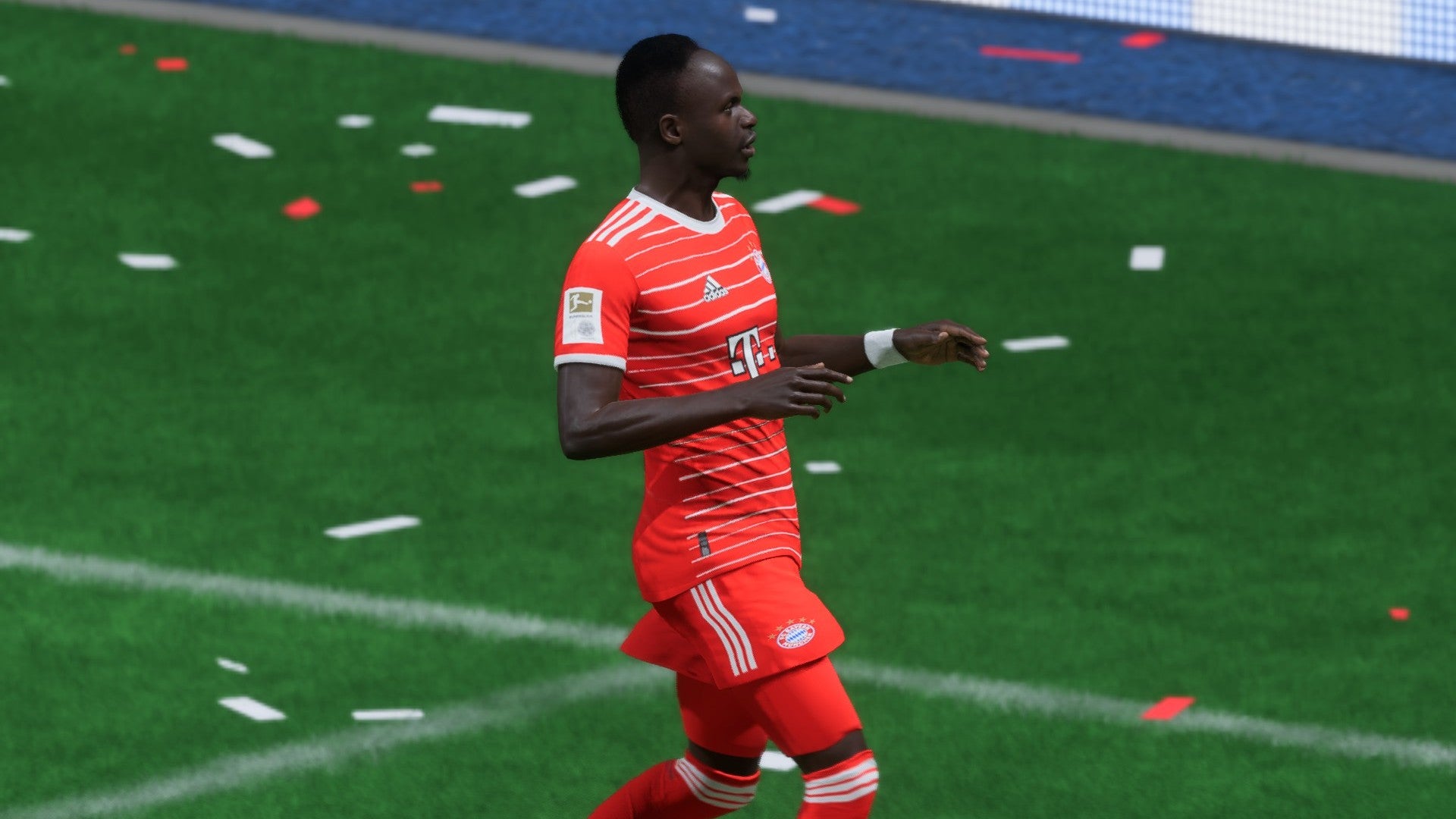 FIFA 23 screenshot showing Mane staring to the right after scoring a goal.