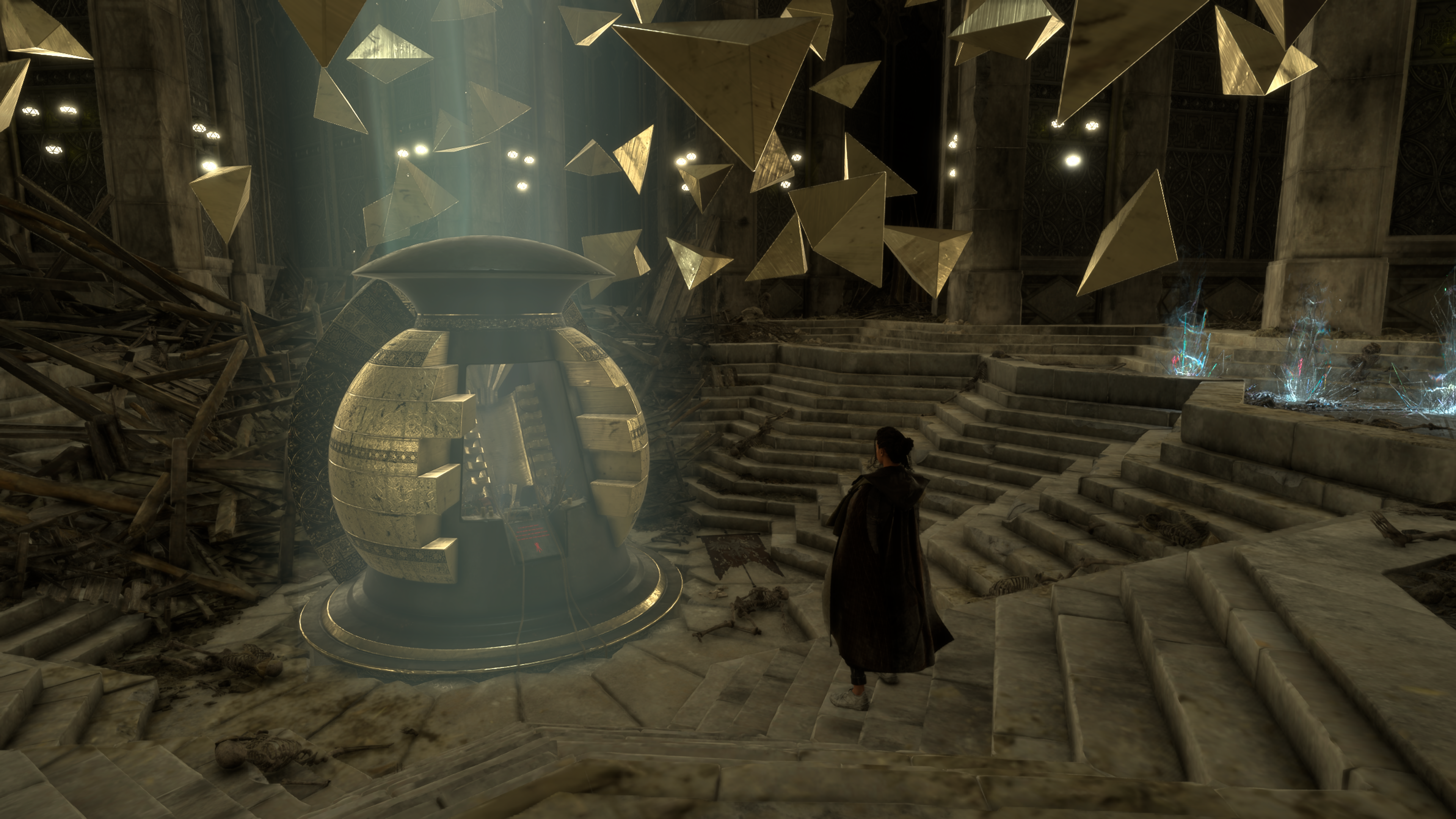 Frey approaches a mysterious underground altar in Forspoken.