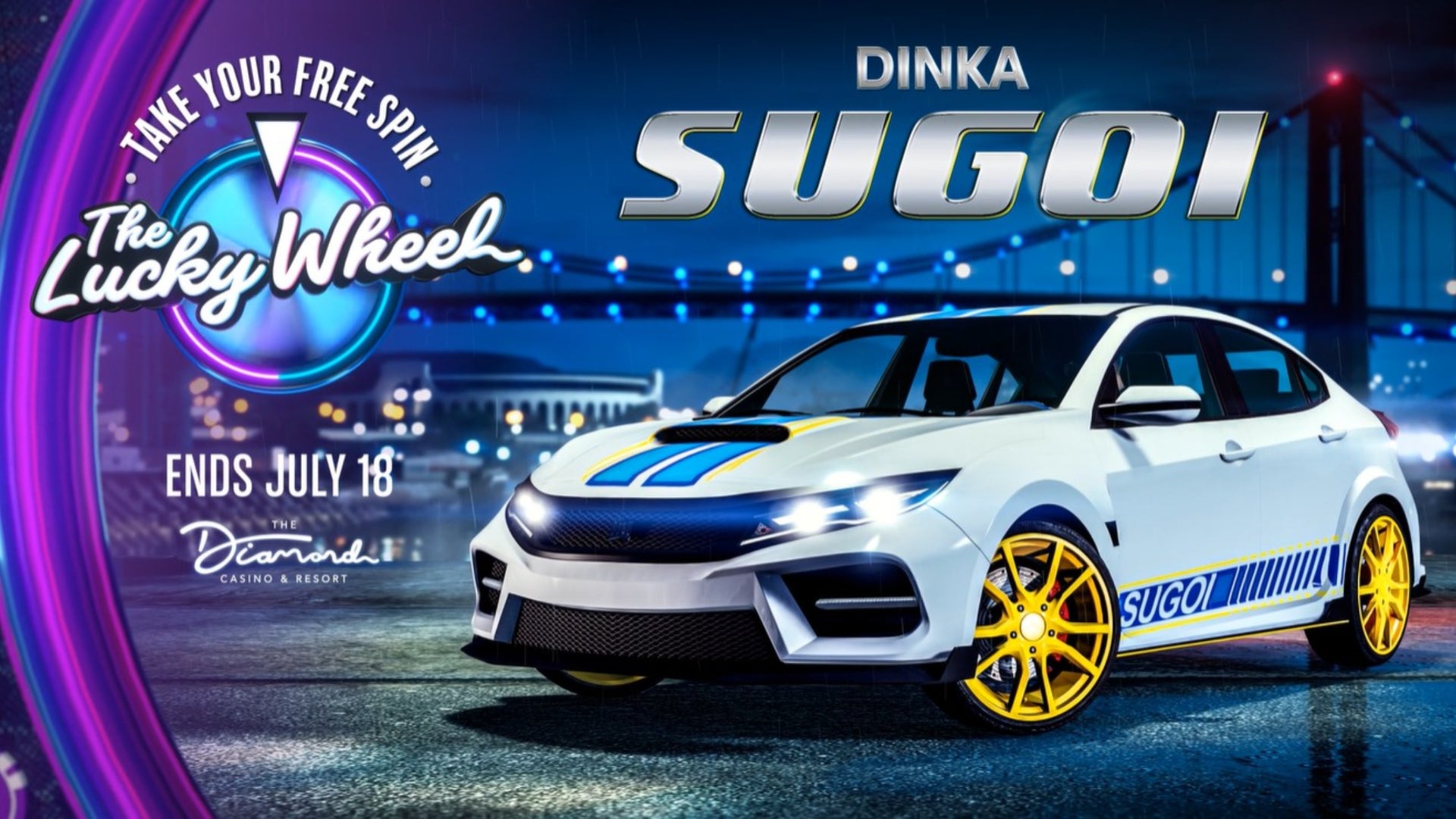 GTA Newswire Podium Car White Dinka Sugoi July 7