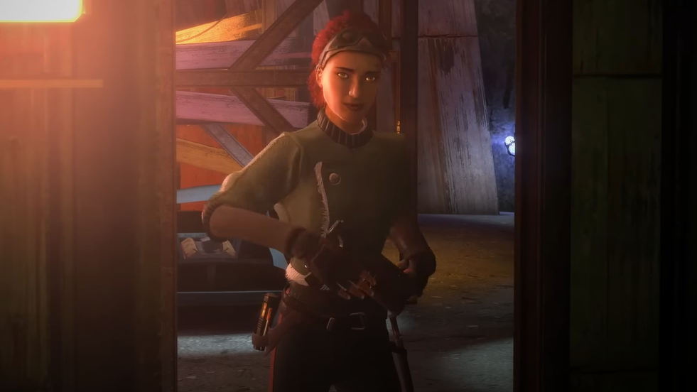 A screenshot from Half Life 2 reimagining Raising The Bar: Redux showing Alyx Vance standing in a doorway