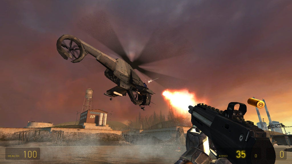 shooting down a helicopter in Half-Life 2