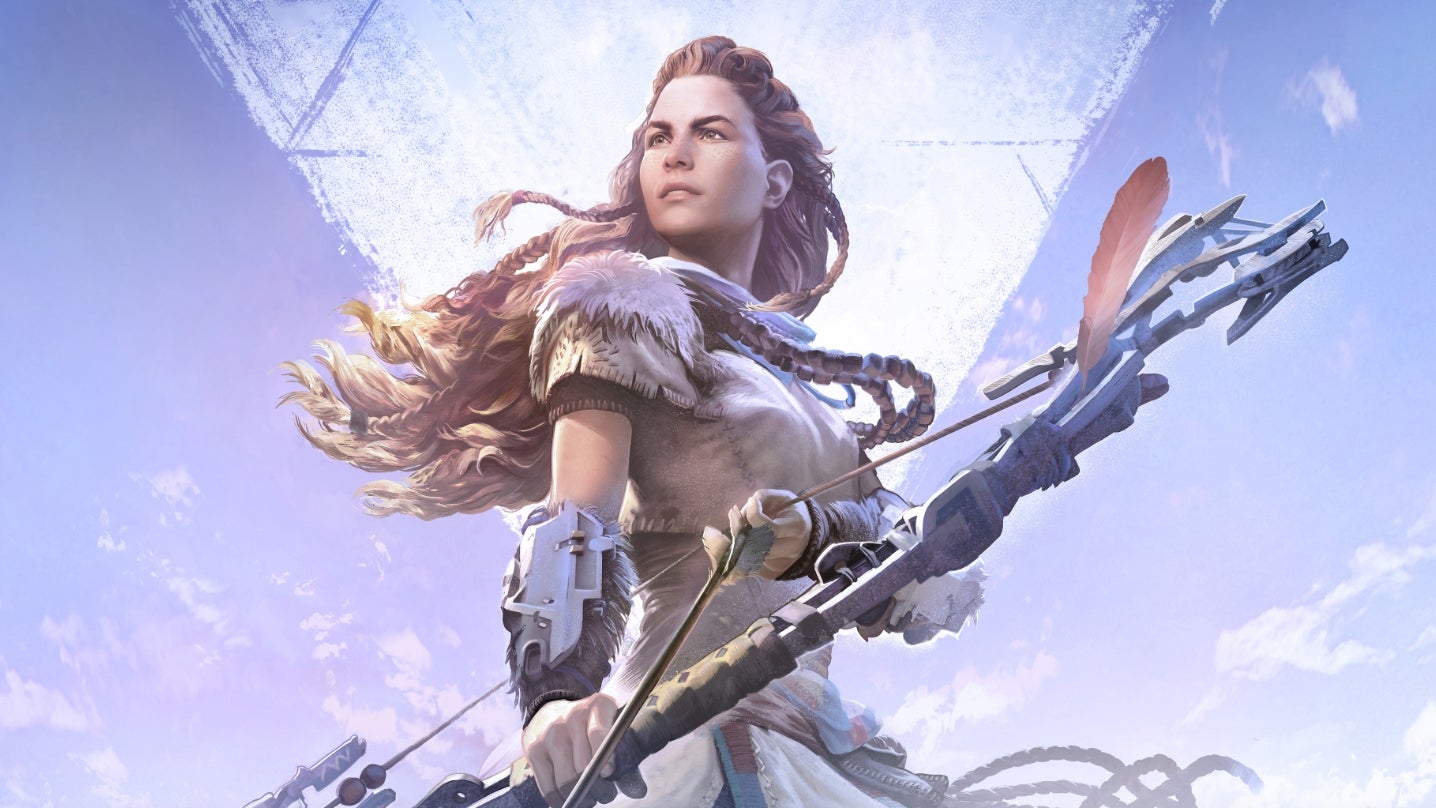 Key art from Horizon Zero Dawn's Complete Edition showing Aloy holding a bow