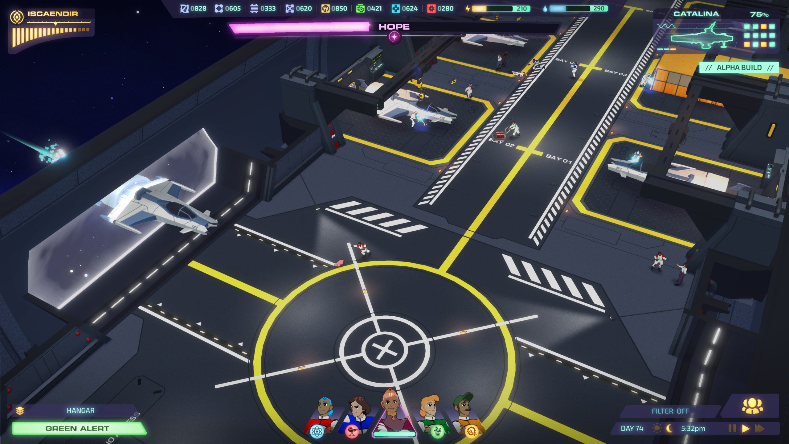 The hangar bay of a space ship in Jumplight Odyssey