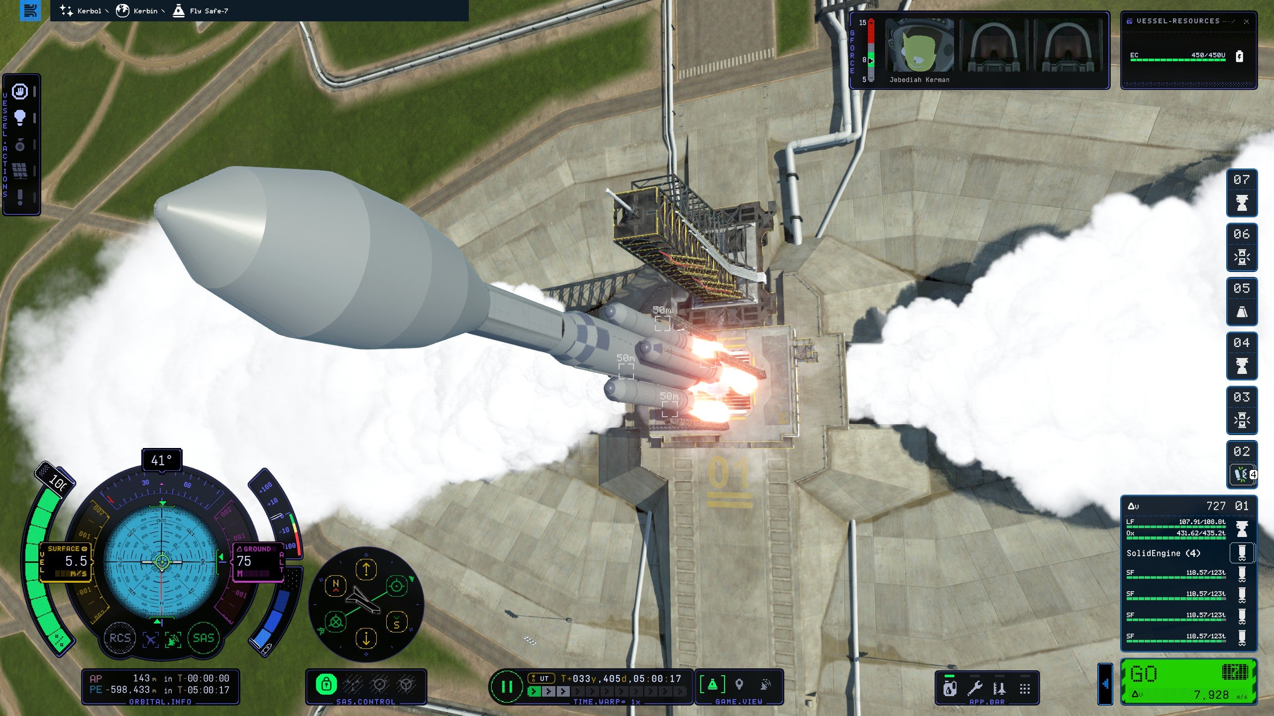 A rocket launching into space in Kerbal Space Program 2 screenshot