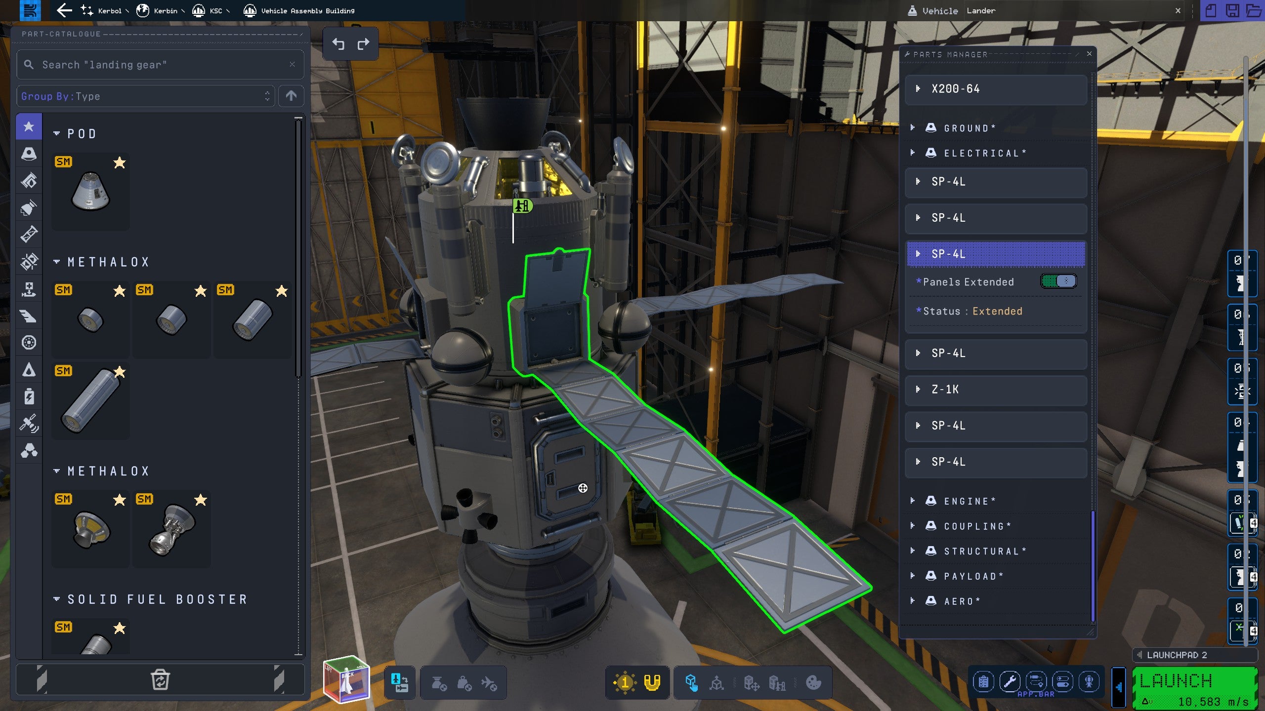 A piece of a space ship is being added to a shuttle in a workshop in Kerbal Space Program 2