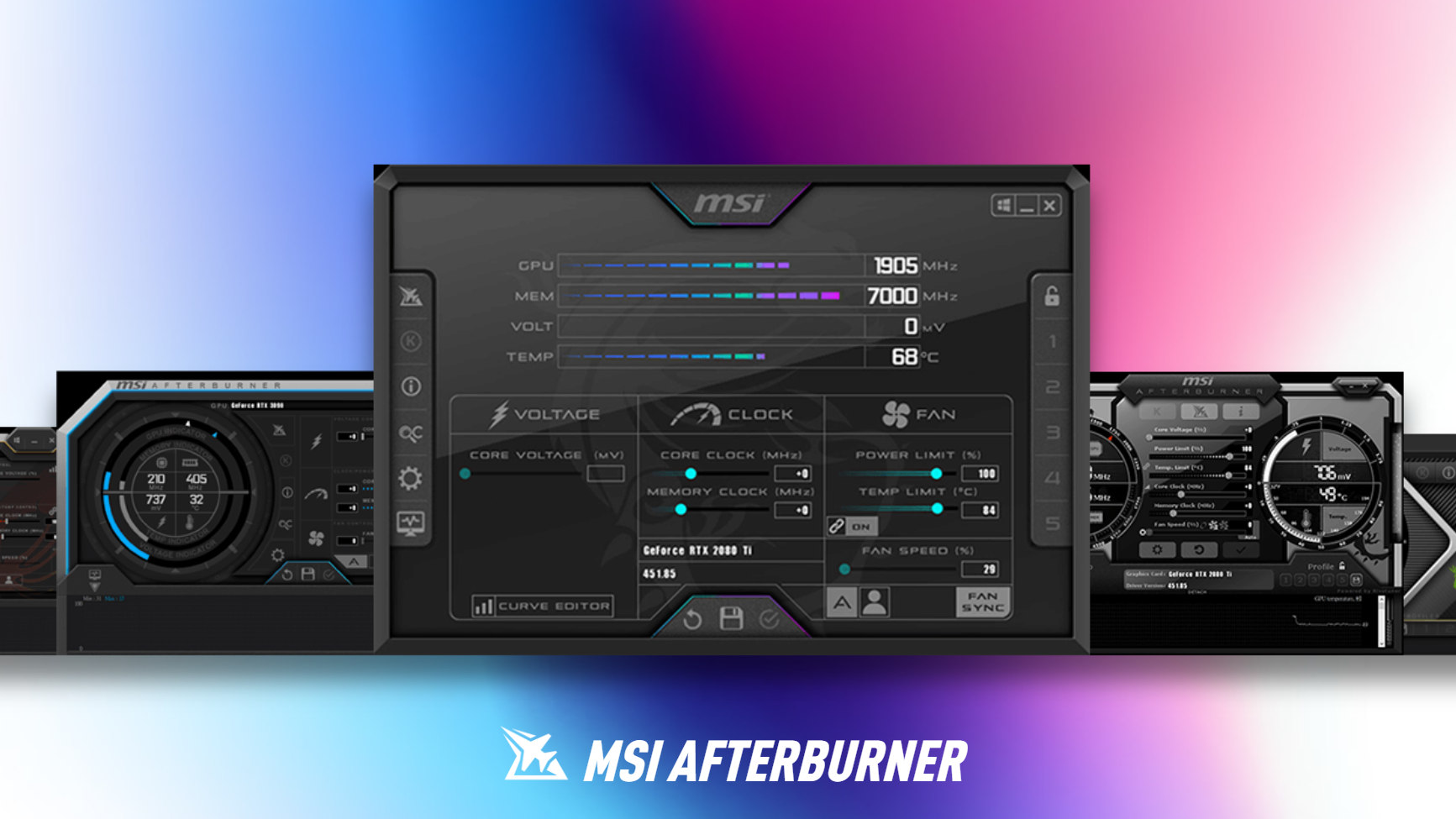 An arrangement of MSI Afterburner screenshots.