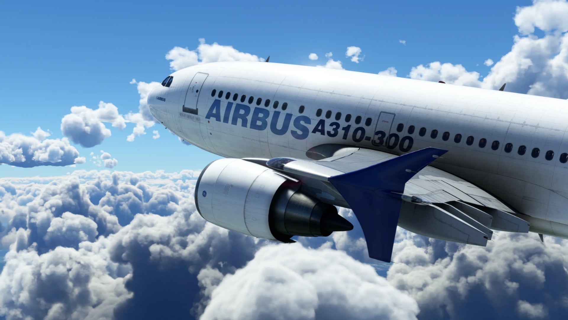 A screenshot from Microsoft Flight Simulator's 40th Anniversary update showing the new Airbus A310