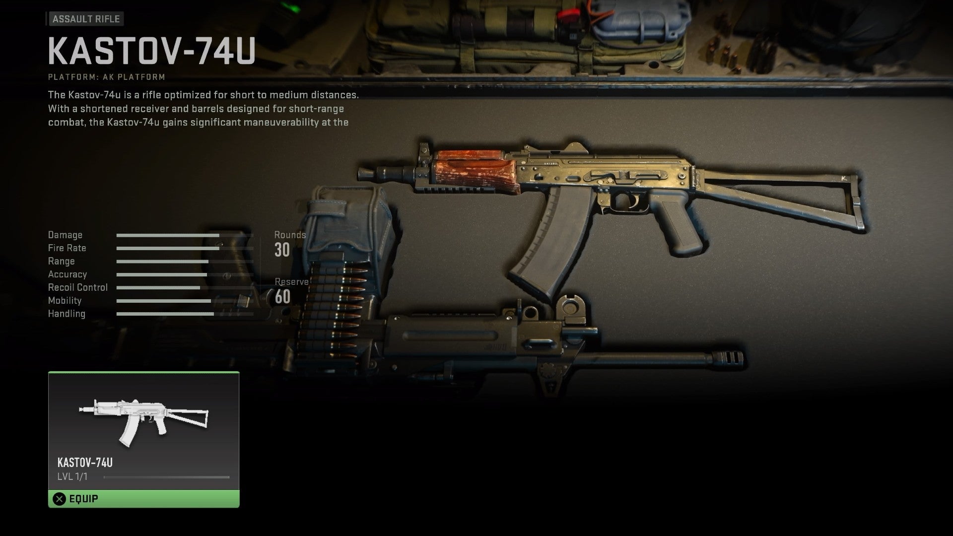 Modern Warfare 2 beta screenshot showing Kastov in a weapons container, with stats on the left.