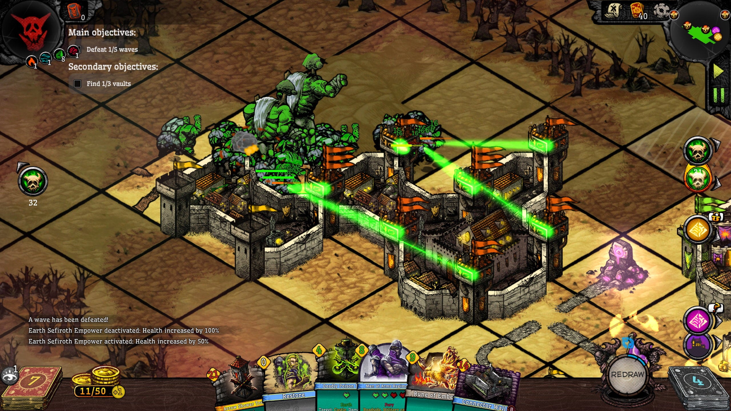 A castle fires laser beams at a large army of orcs in ORX