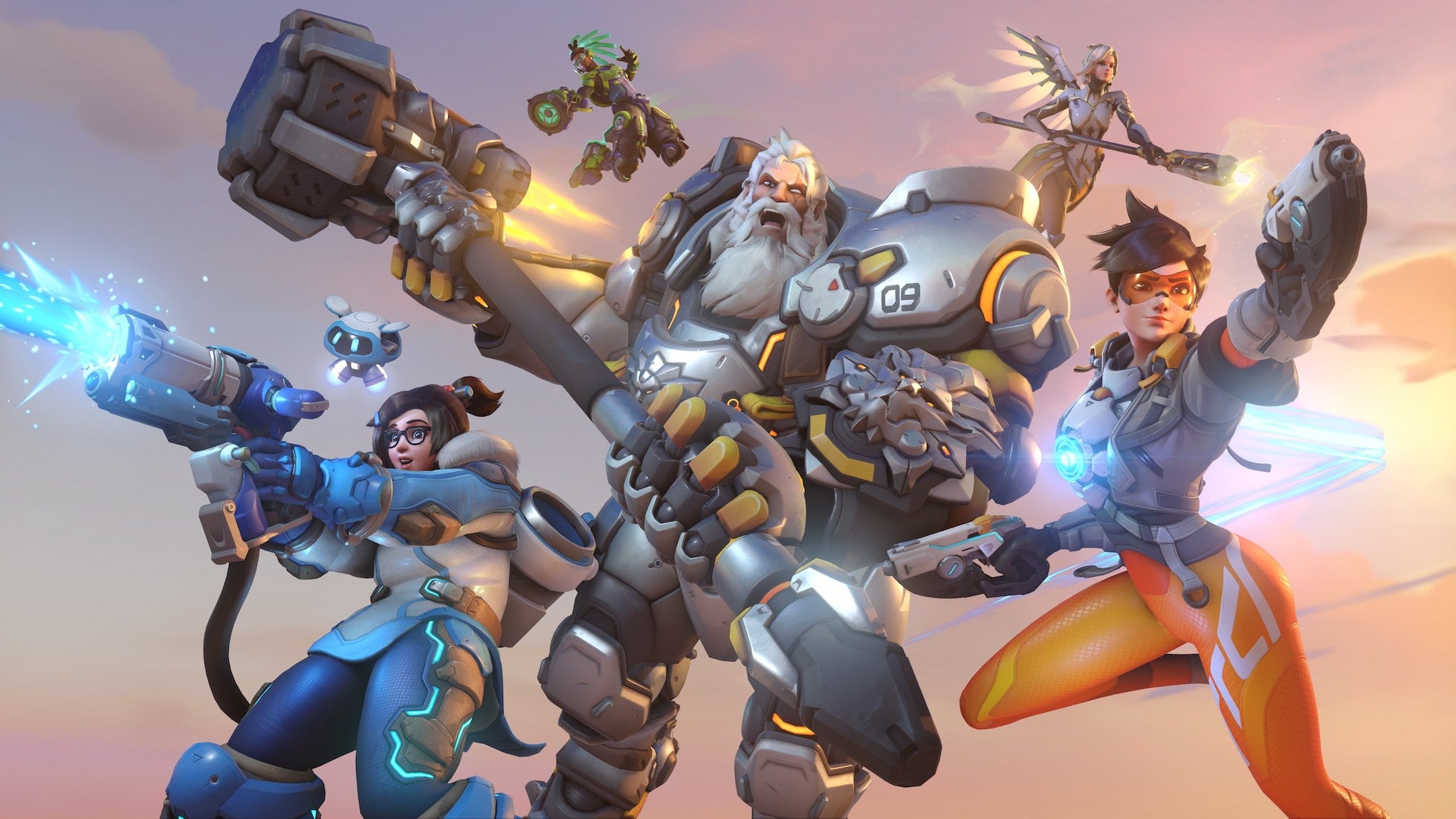 Overwatch 2's key art featuring Tracer and Mei in heroic poses