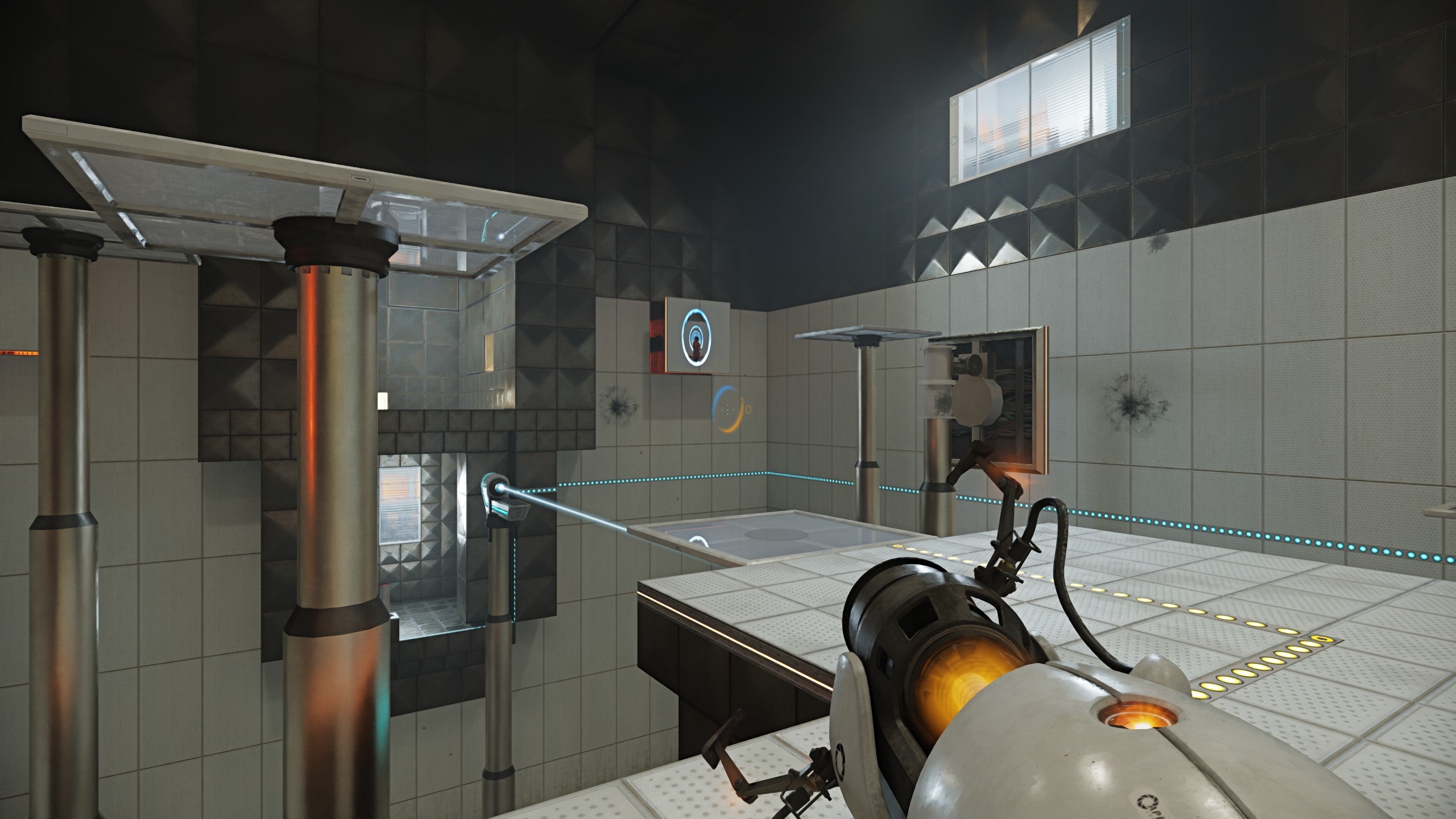 A particularly large, complex test chamber in Portal with RTX.