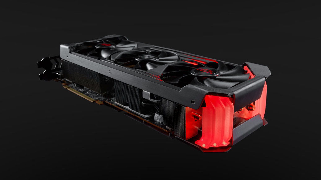 The PowerColor Red Devil RX 6950 XT graphics card over a plain black background.