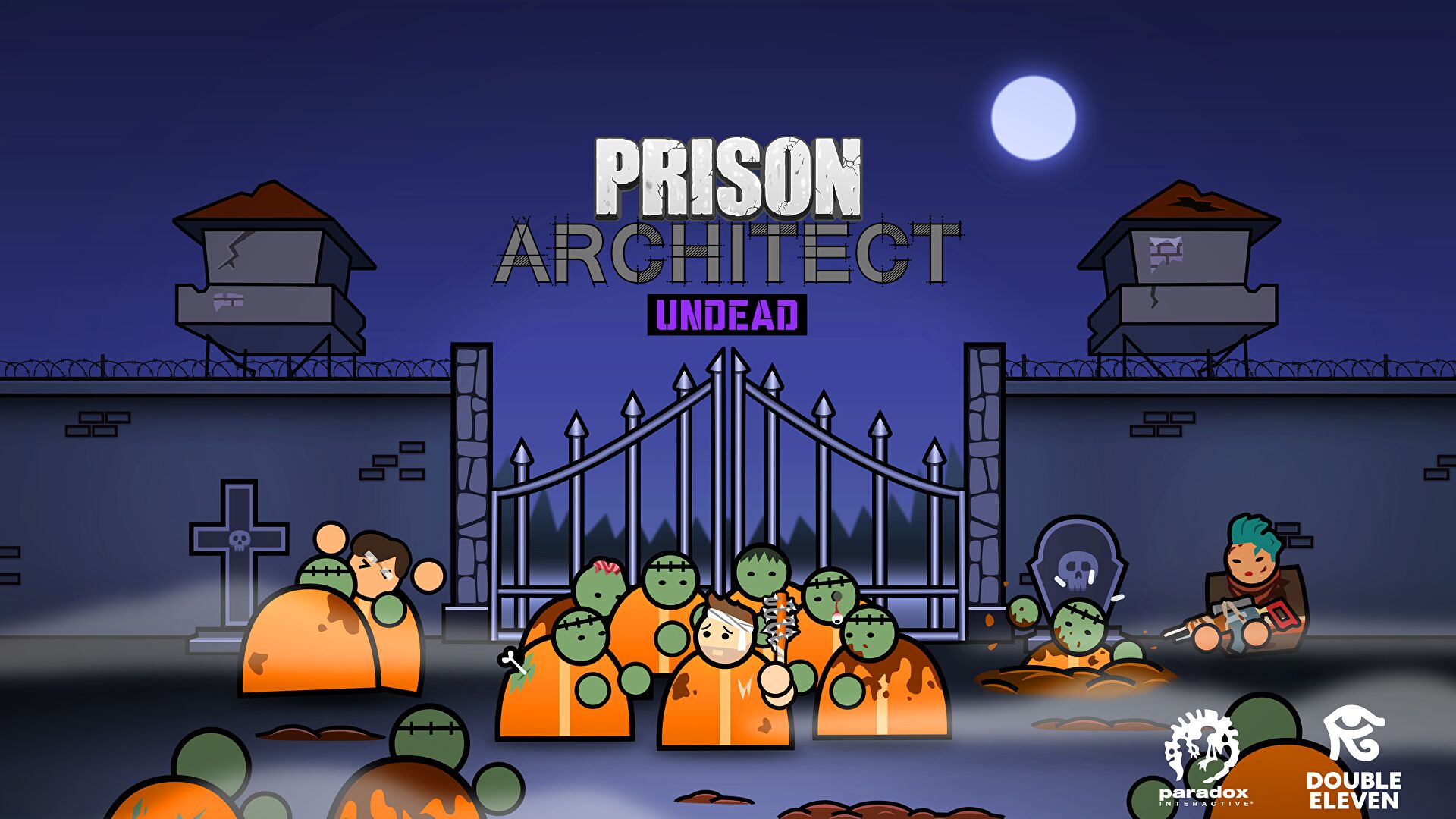 The key for Prison Architect's Undead expansion, showing zombies attacking prisoners.
