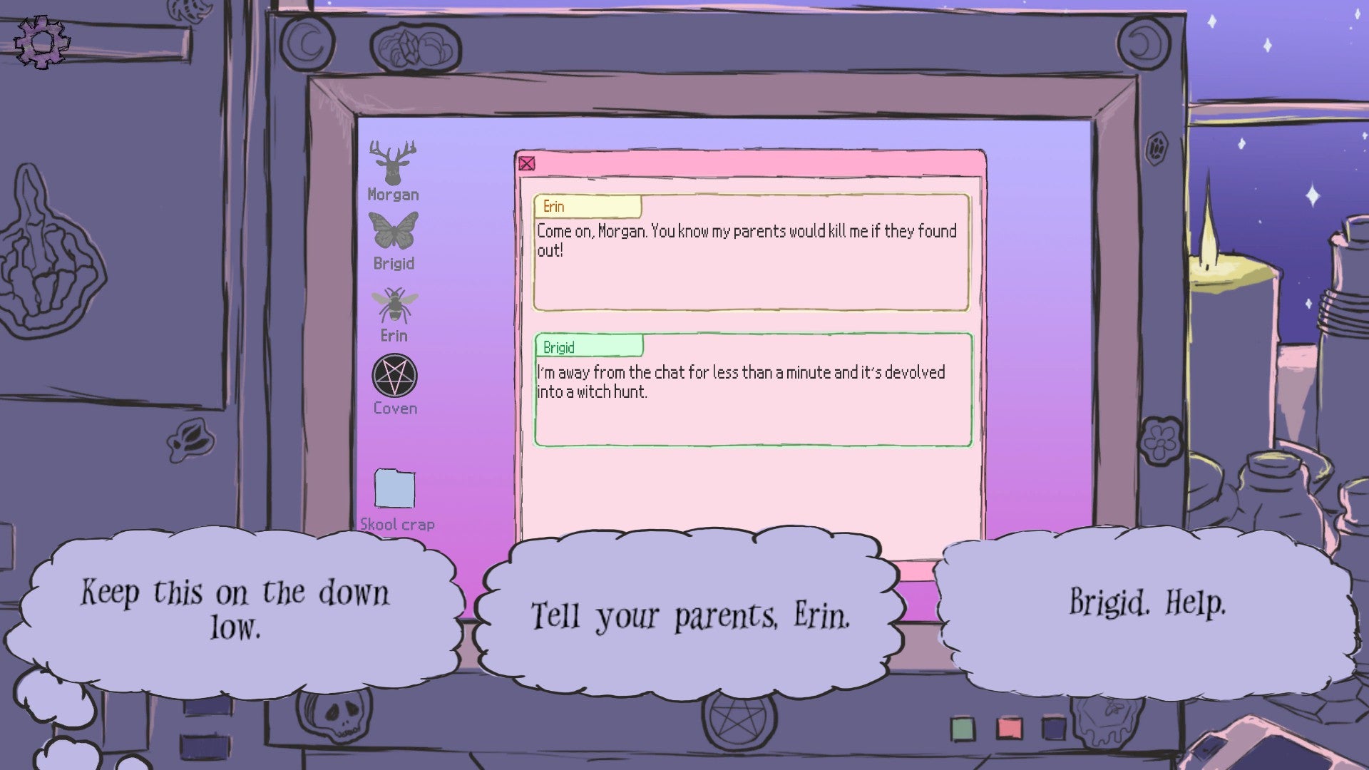 A So May It Be screenshot showing a purple desktop with a chat window