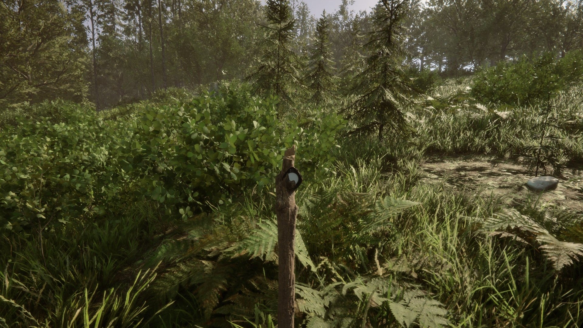 Sons of the Forest player stares at a GPS locator on a stick.