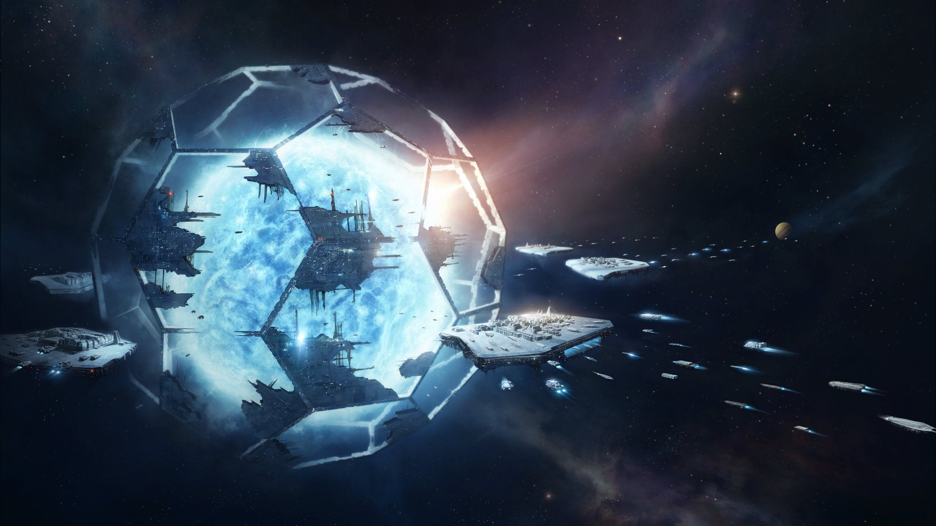 Karya seni megastruktur Dyson Sphere di luar angkasa dari Stellaris