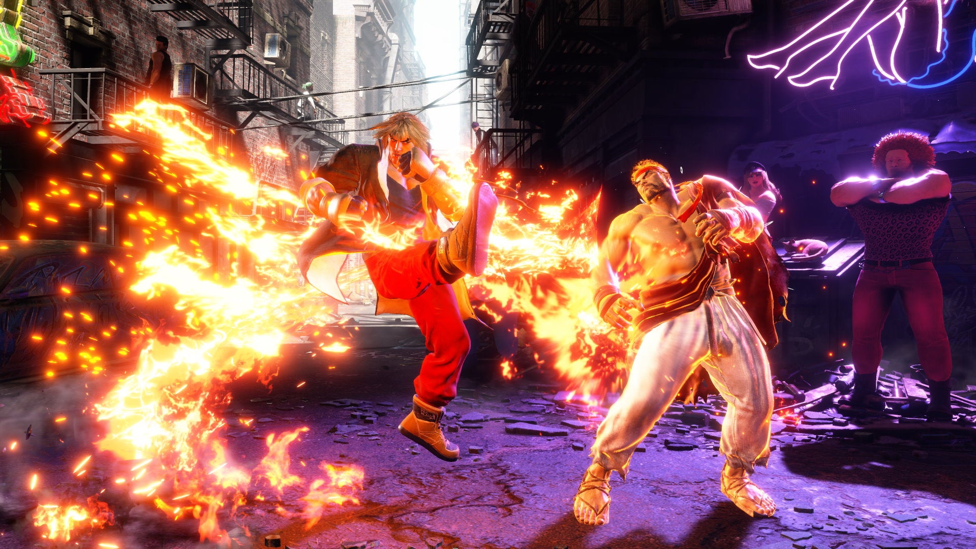 Ken kicks Ryu in the face in Street Fighter 6