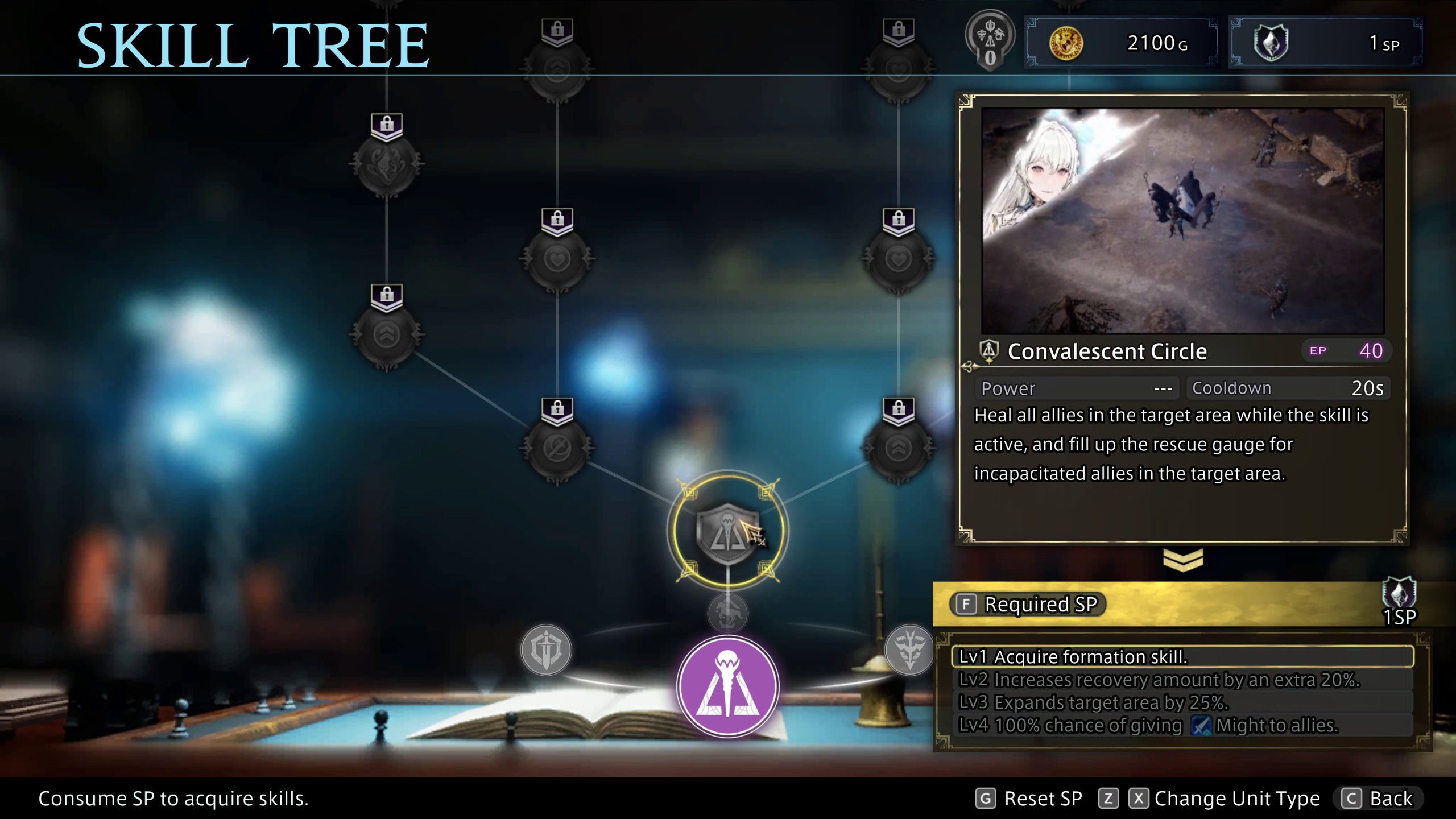 The skill tree menu in The DioField Chronicle