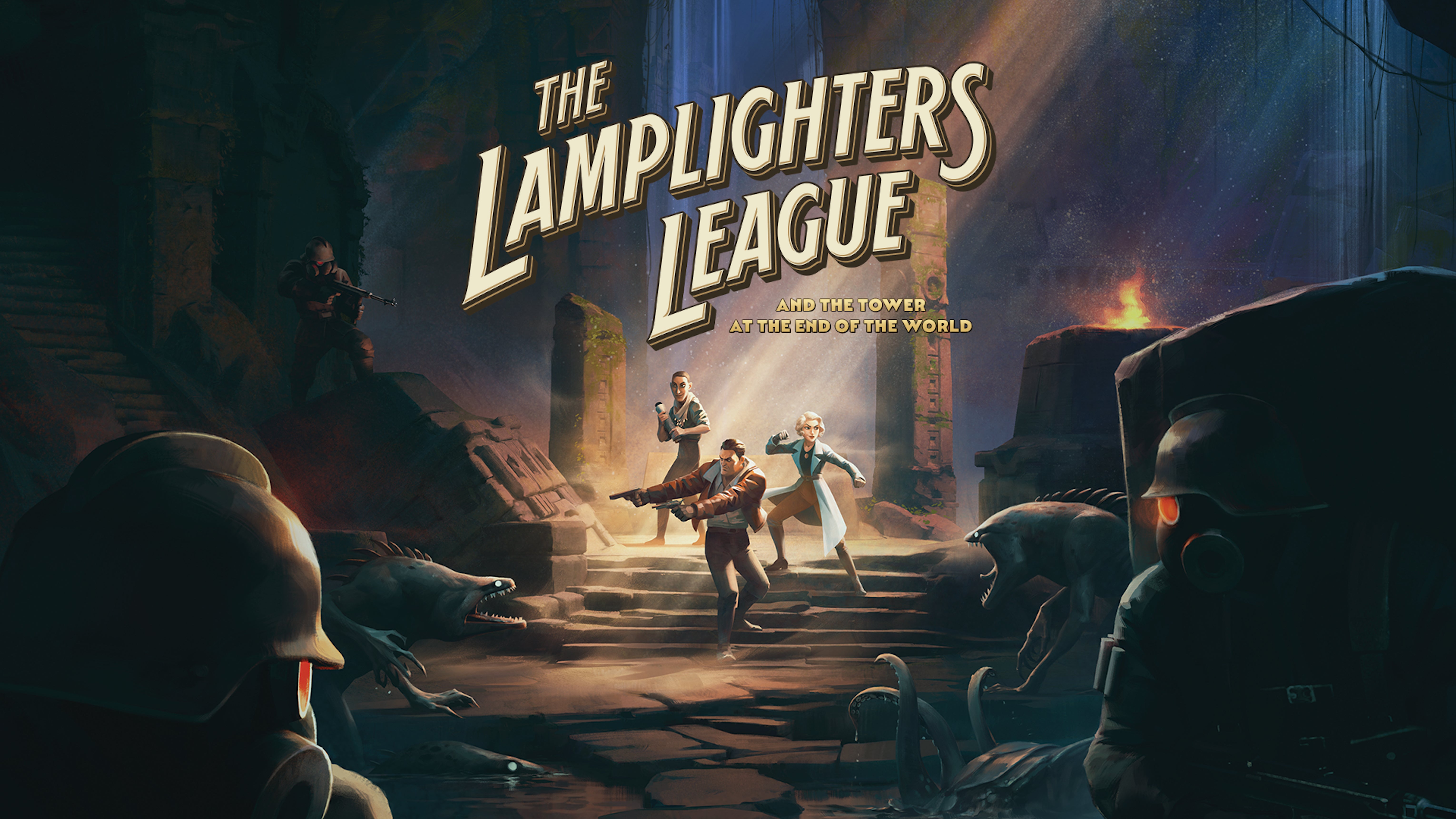 A group of shady soldiers stalk our heroes in The Lamplighters League