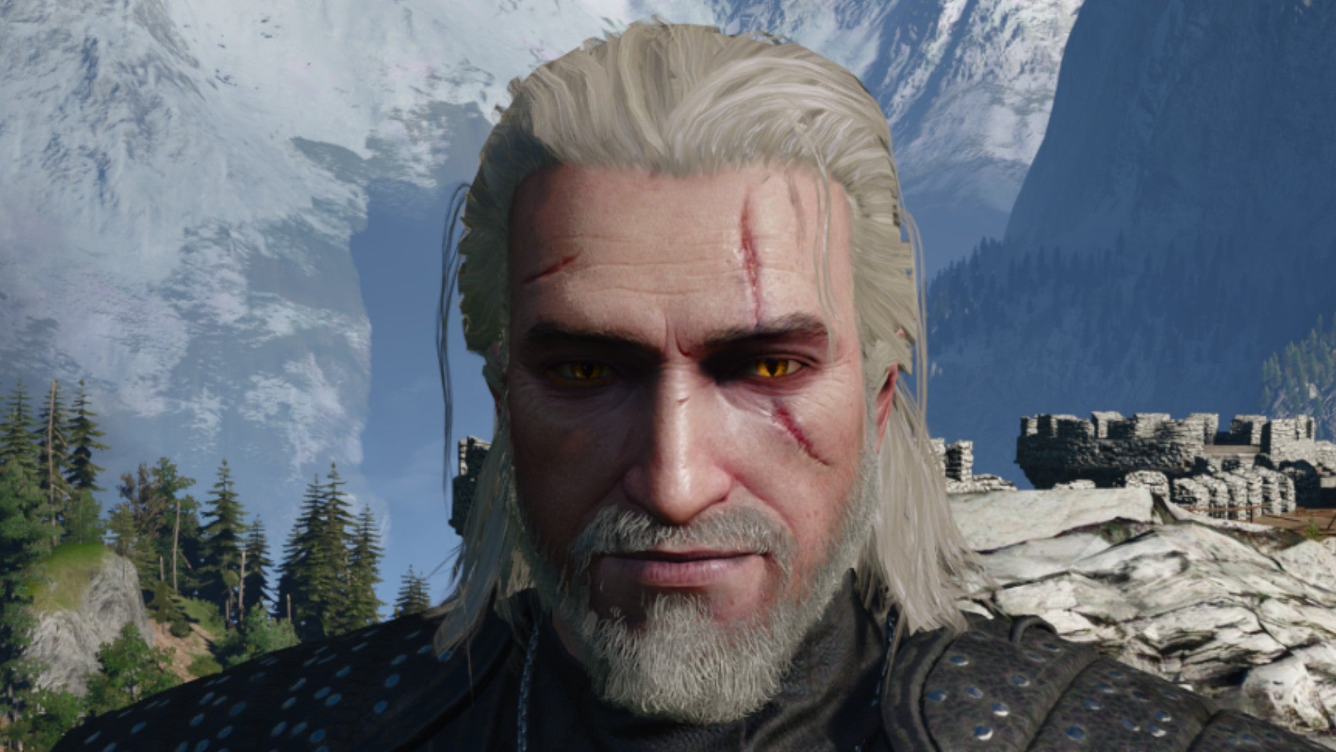 Imagen de Witcher 3 que muestra a Geralt con barba completa.