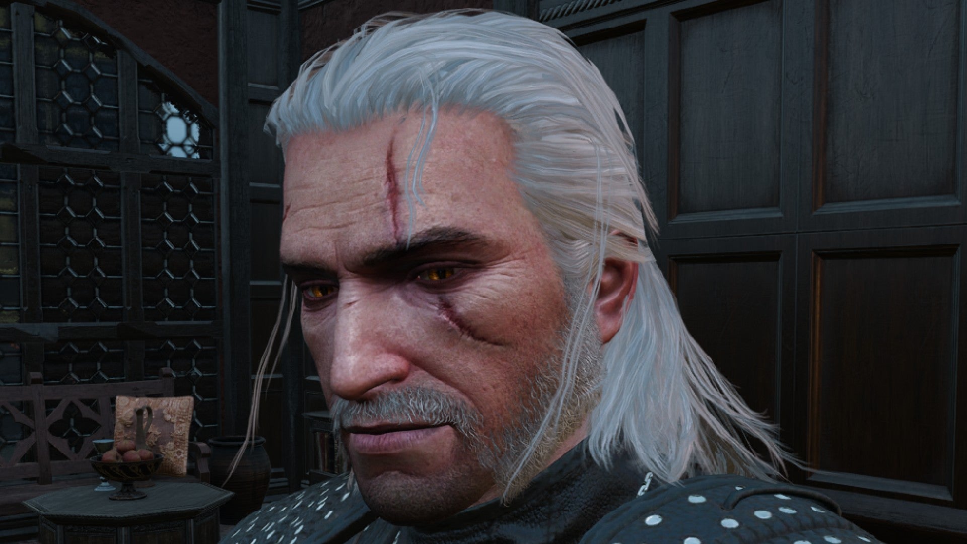 Imagen de Witcher 3 que muestra a Geralt con chuletas de cordero.