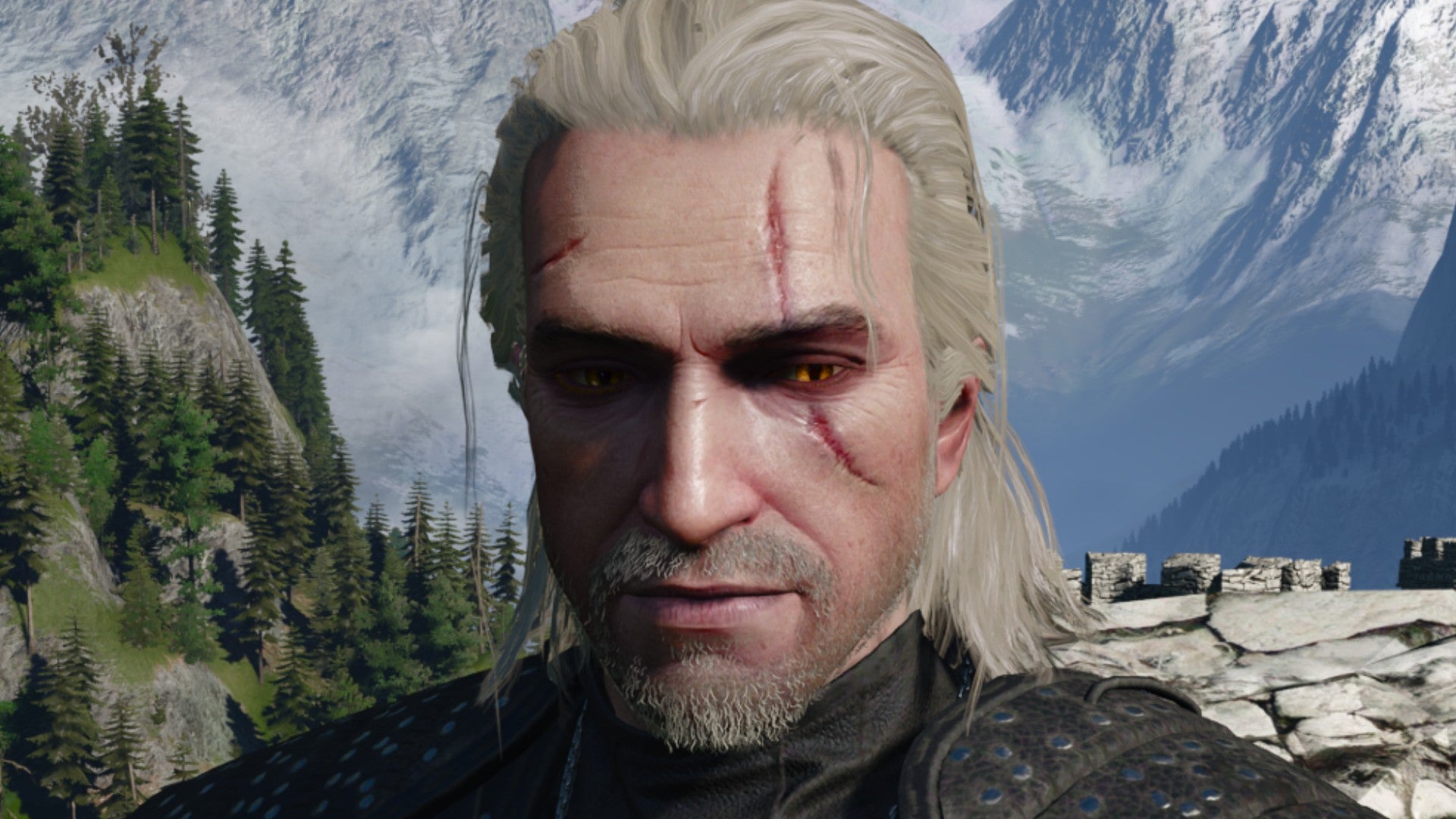 Witcher 3 image showing Geralt with a short beard.